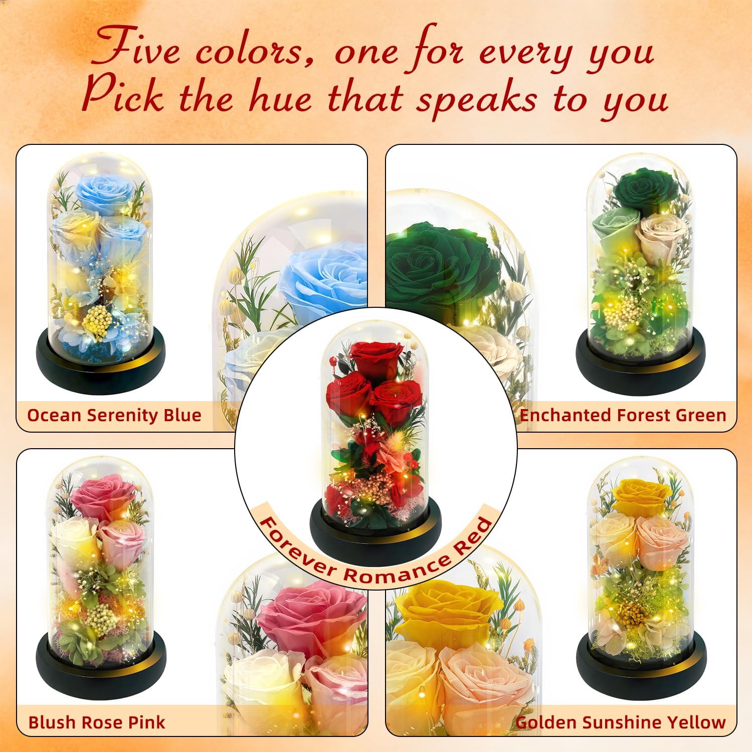 Preserved Red Rose in Glass Dome with LED Lights - Forever Eternal Real Rose Gifts for Women, Valentines Day Mothers Day Birthday Wedding Anniversary for Mom Wife Girlfriend - Image 10