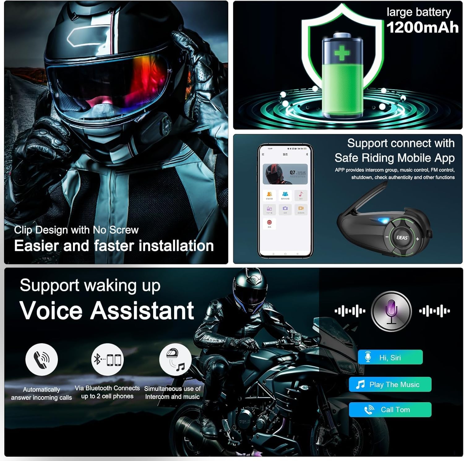 Mesh 3.0 - Auriculares Bluetooth para motocicleta, 6 Riders Group V5.1, Bluetooth con intercambio de música y cancelación de ruido CVC, sistema de comunicación de intercomunicador de casco