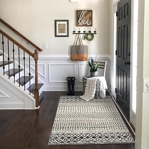 Miniatura 2 de Alfombra de 3 x 5 pies para sala de estar, ultra suave, antideslizante, marroquí, lavable, alfombra de entrada envejecida, alfombra de pelo bajo,