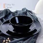 LaGlint Dinnerware Sets for 4, 12 Pieces Opal Glass Plates and Bowls Set, Dishwasher and Microwave Safe Dish Dinning Ware Set, Chip and Scratch Resistant Dishware Sets Black