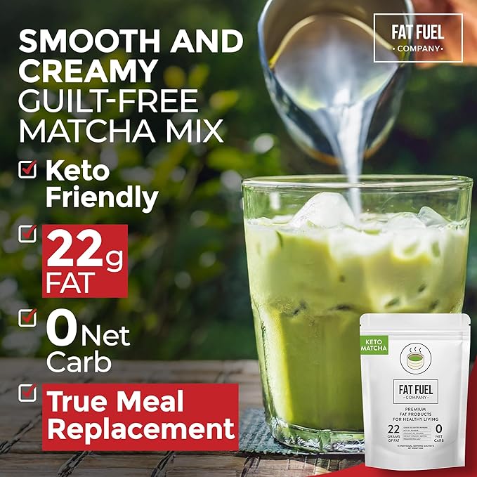 Fat Fuel Instant Keto Matcha Tea – a Complete Keto-Friendly Meal Replacement with MCT Oil, Coconut Oil, and Grass Fed Butter – Zero Carb, Gluten-free, and Organic (15 Servings)