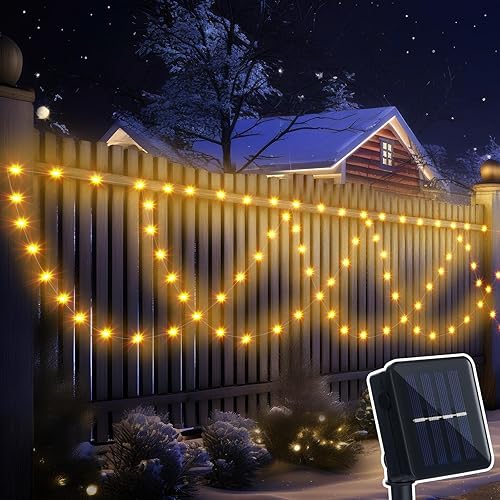 Miniatura 7 de 2 luces solares de decoración de valla de Navidad de 13 pies en total de 26 pies, 380 luces LED semiredondas de Navidad, decoración al aire libre, 8