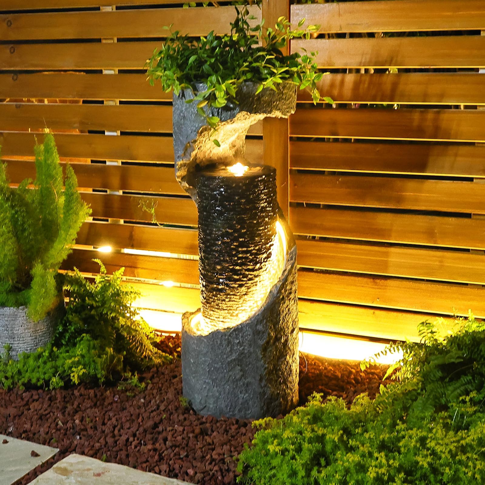 Bumilgar Water Fountain Outdoor 35.4" H Modern Outdoor Fountains and Waterfalls Flooring Standing Indoor Fountain with LED Lights and Pump for Garden, Patio, Deck, Backyard, Porch and Home Art Decor