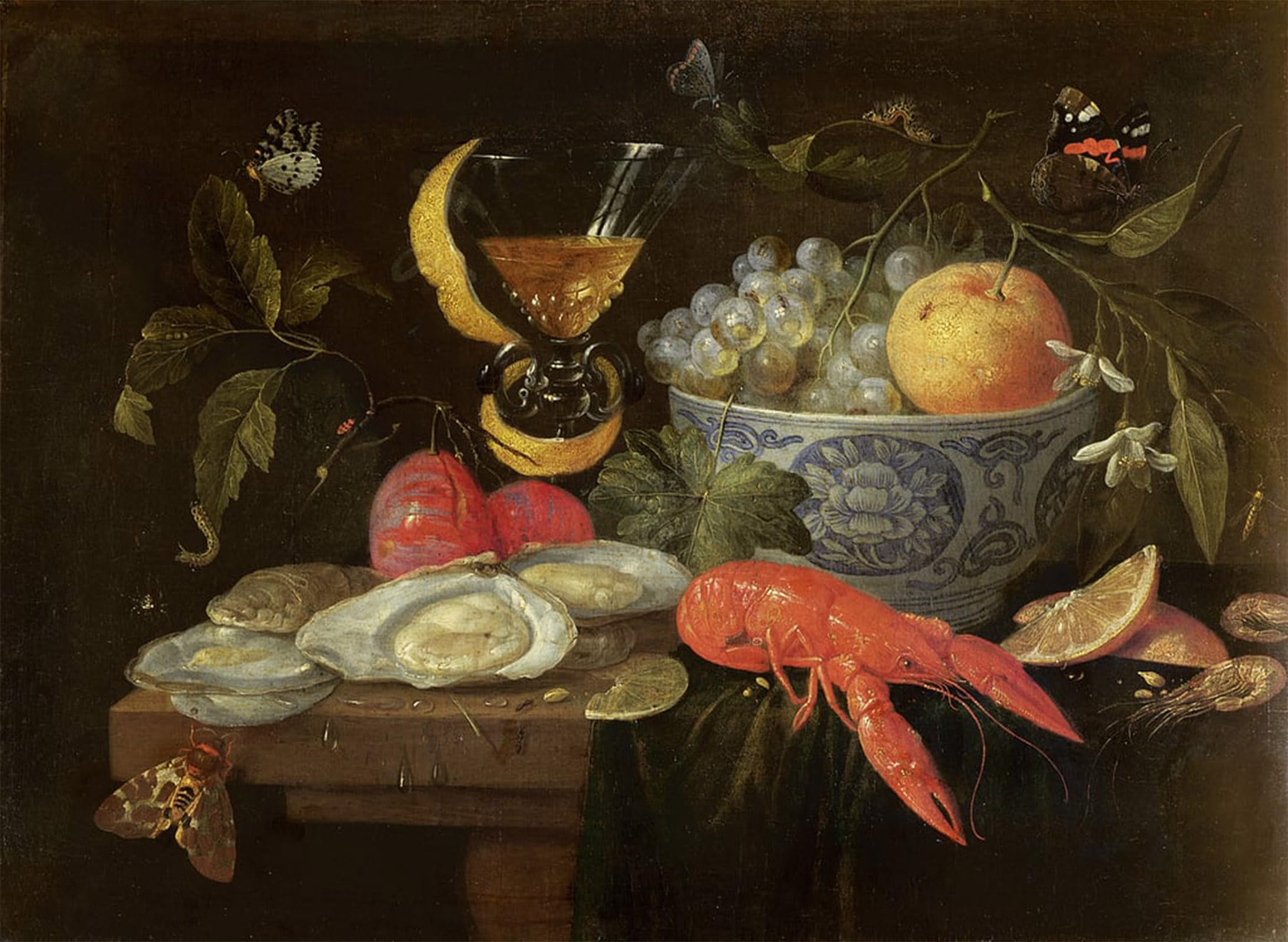 POSTERIIk Vintage Classic Picture Landscape Artwork Still Life with Fruit and Shell Fish by Jan Van Kessel the Elder Portrait Canvas Painting for Office Home Decor 60x90cm