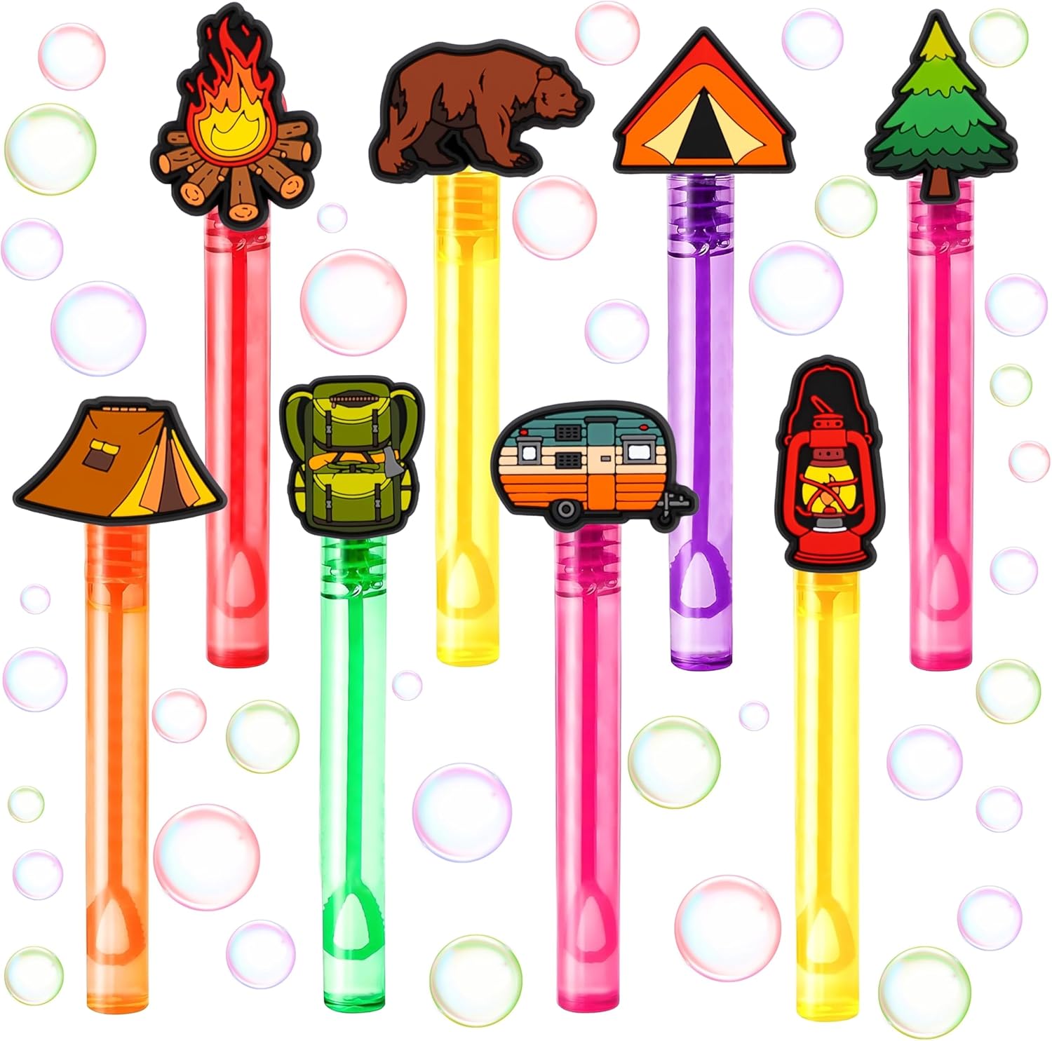 Camping Party Favors for Kids – 24PCS Outdoor Adventure Bubble Wands, Great for Birthday Supplies, Pinata Fillers, Goodie Bags & Classroom Rewards