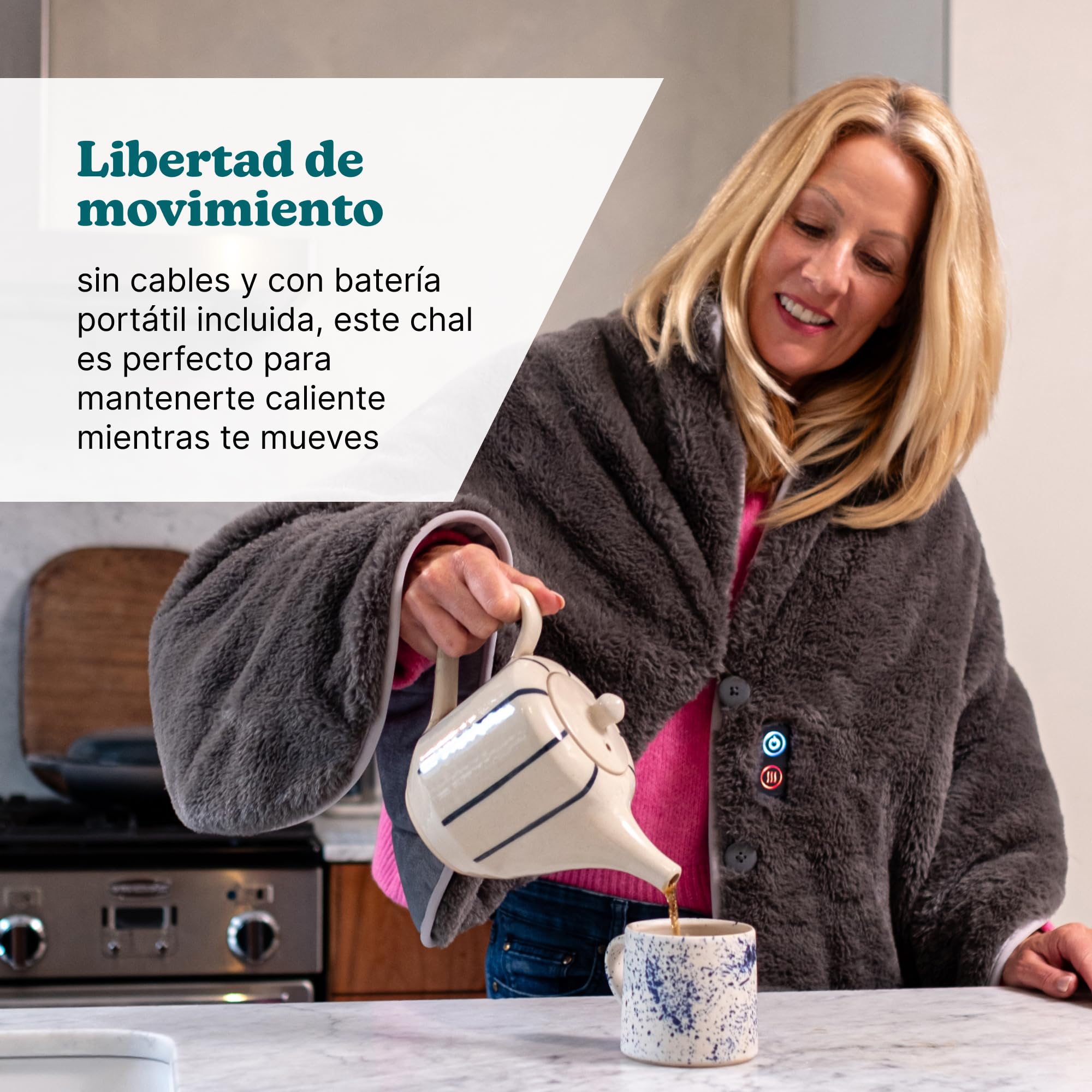 Homedics Cosy Cordless Mantón Calentado Inalámbrico | Manta Térmica Portátil, 2 Configuraciones, Chal Calefactable, Batería Portátil, Ultrasuave para Hogar y Viajes