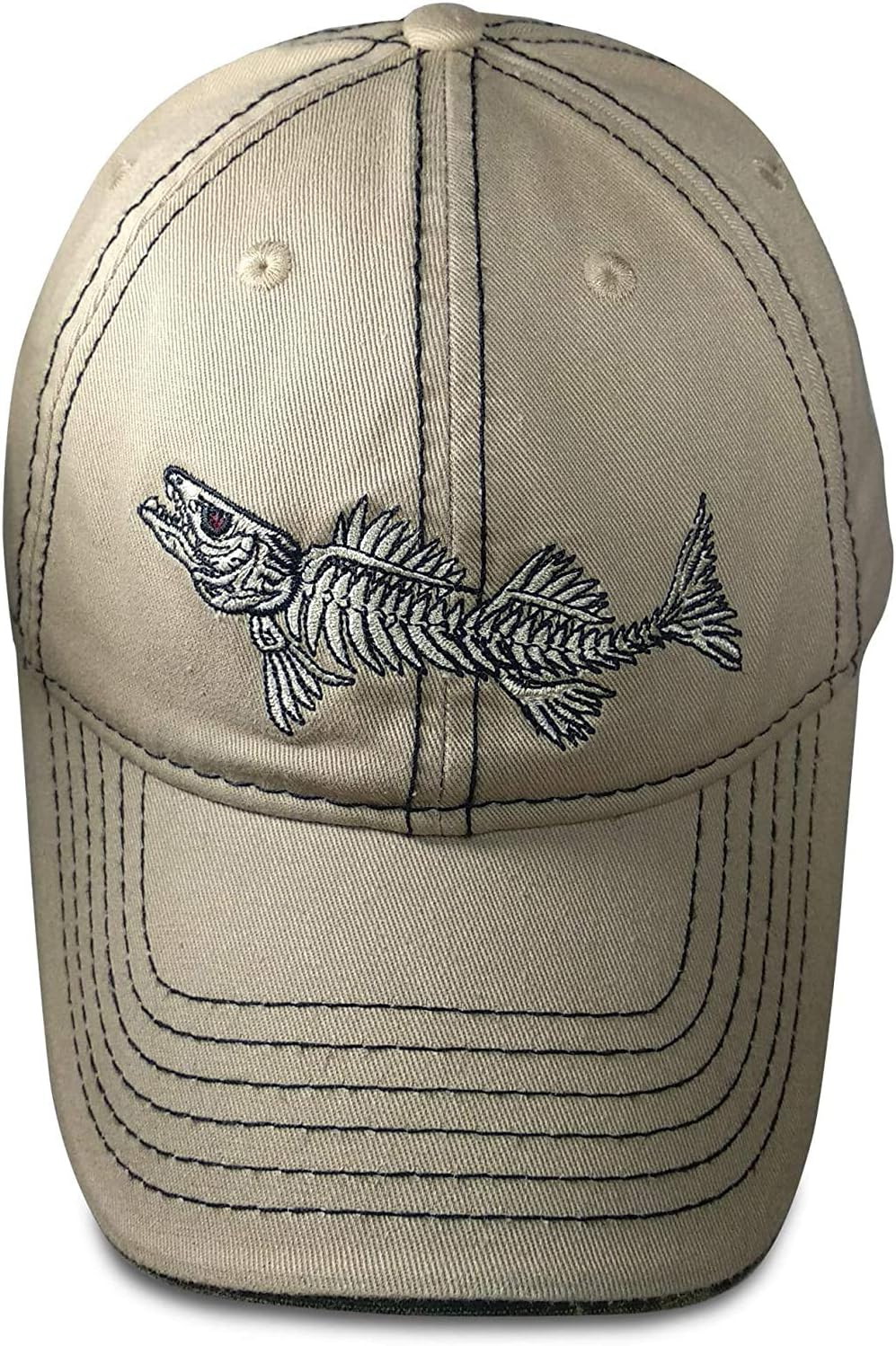 Mens Hats Baseball Cap with Fish Bones - Fishing Hat for Men, Beige 7 1/4