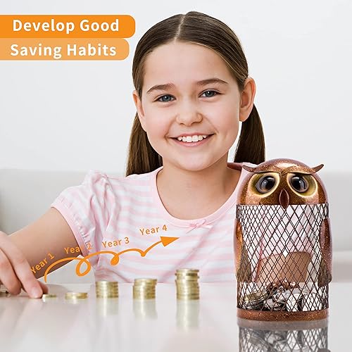 Miniatura 6 de LEYON Alcancía de búho de metal para adultos y niños, artesanía, para cumpleaños, Navidad, Día de los Caídos, adornos de decoración del hogar para
