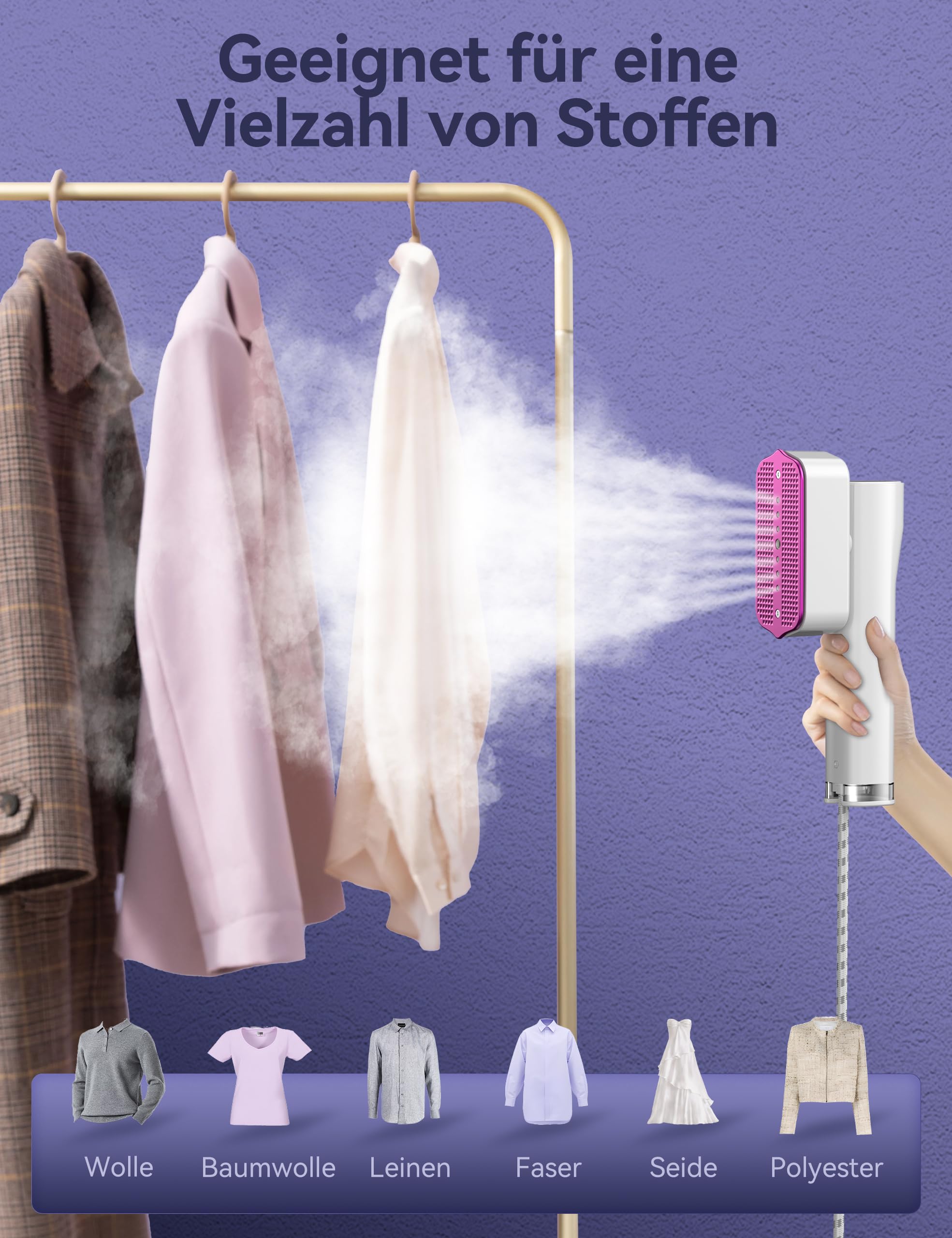Sundu Steamer Dampfglätter Reise, Dampfbügeleisen für Kleidung, 2-in-1 Reisebügeleisen Steam iron, 15s schnelles Aufheizen Steam, Reisedampfglätter mit LED Display, 4 Bügelmodi