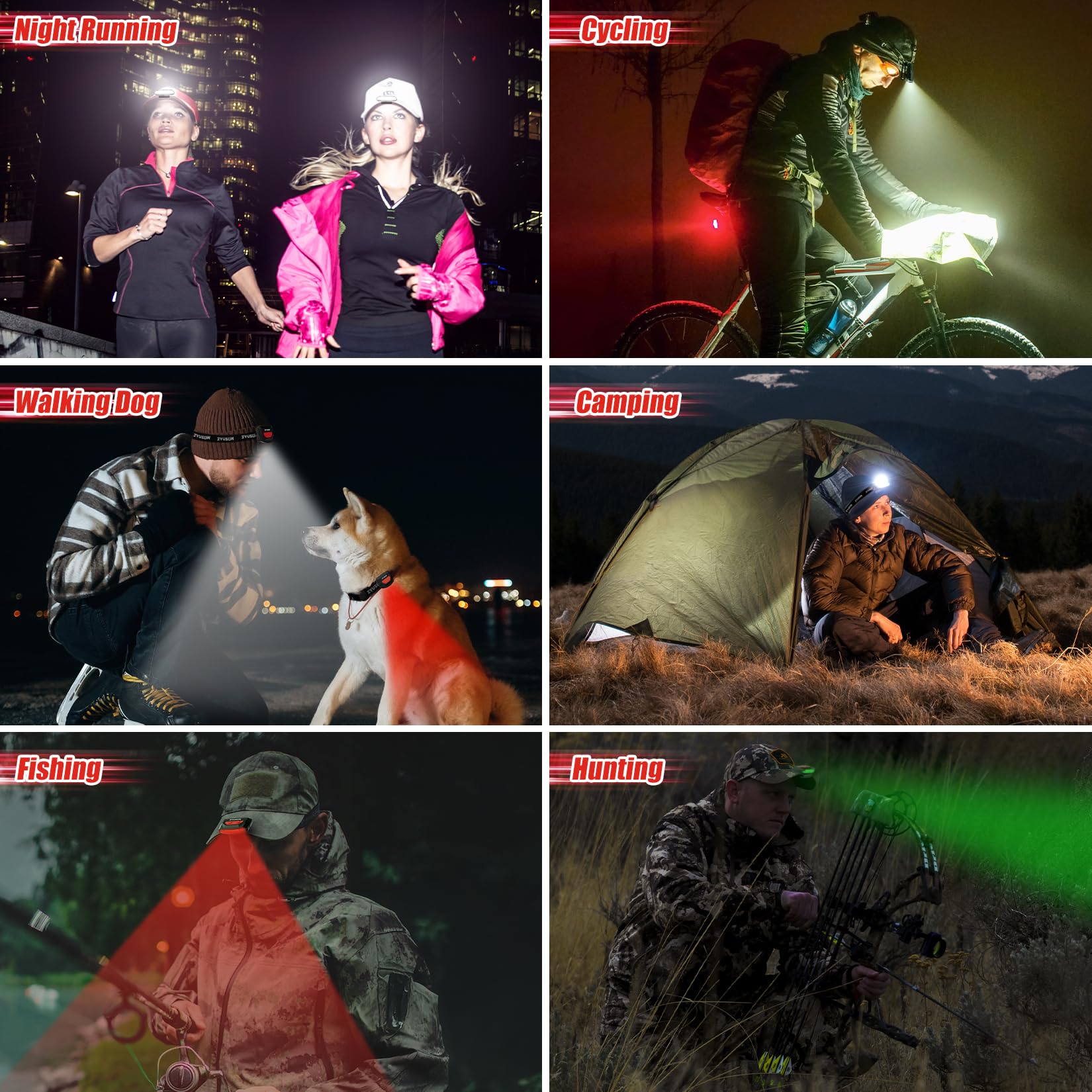 Wiederaufladbare Kappenleuchte, tragbare Stirnlampen, aufsteckbarer Hut mit Bewegungssensor, leicht, IPX4 wasserdicht, Nachtsicht-LED-Lichter für Jagd, Angeln, Camping, Wandern, Radfahren