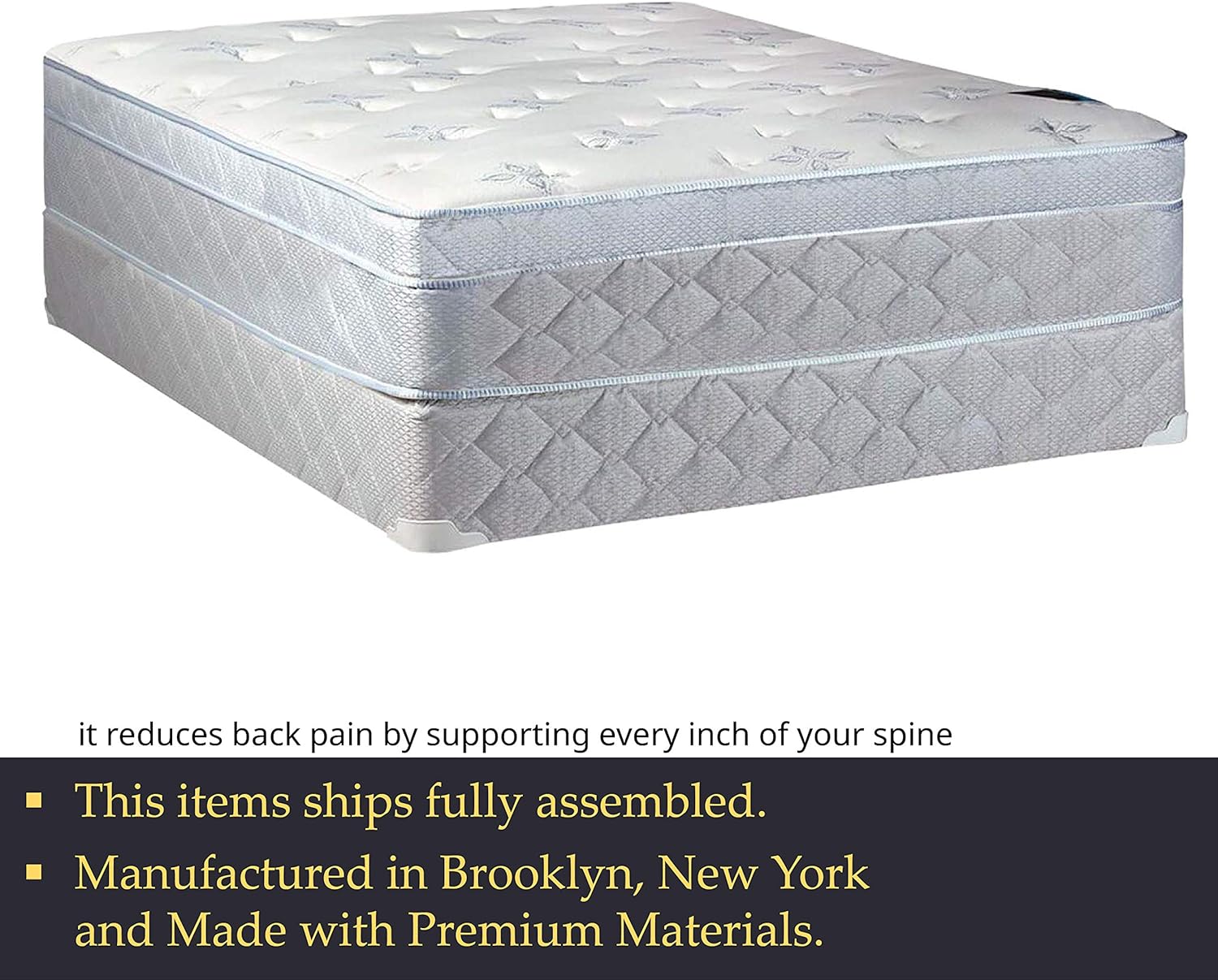 Spinal Solution Medium Plush Foam Encased Eurotop Pillowtop Innerspring Mattress and 8" Wood Traditional Box Spring/Foundation Set with Frame, Queen Size, white : Home & Kitchen
