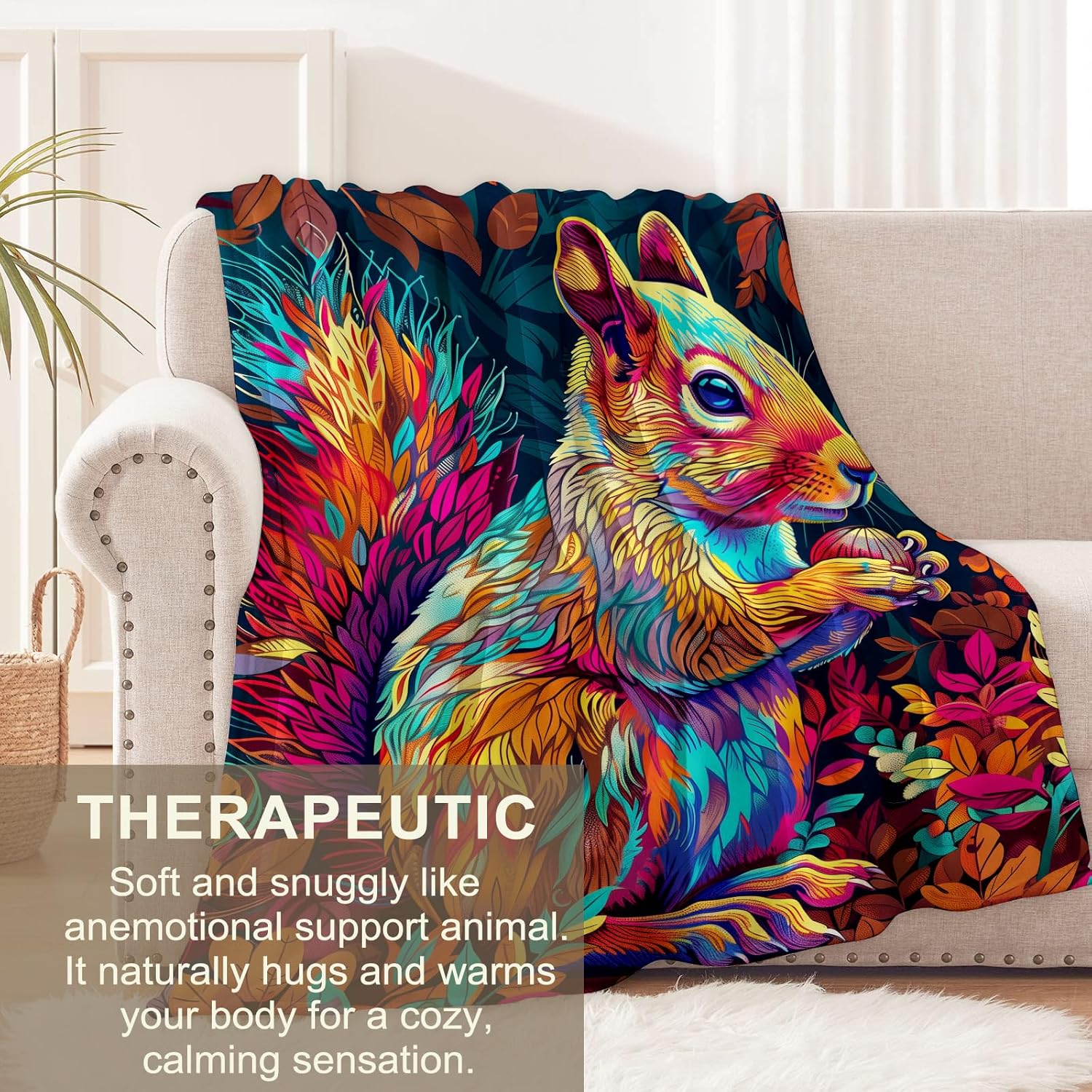 Squirrel Blanket for Kids Adults, Flannel Squirrel Blankets Gifts, Colorful Squirrel Throw Blanket for Sofa Couch Bed Living Room Soft Warm Cozy Squirrel Decor 60" x 50" - Image 3