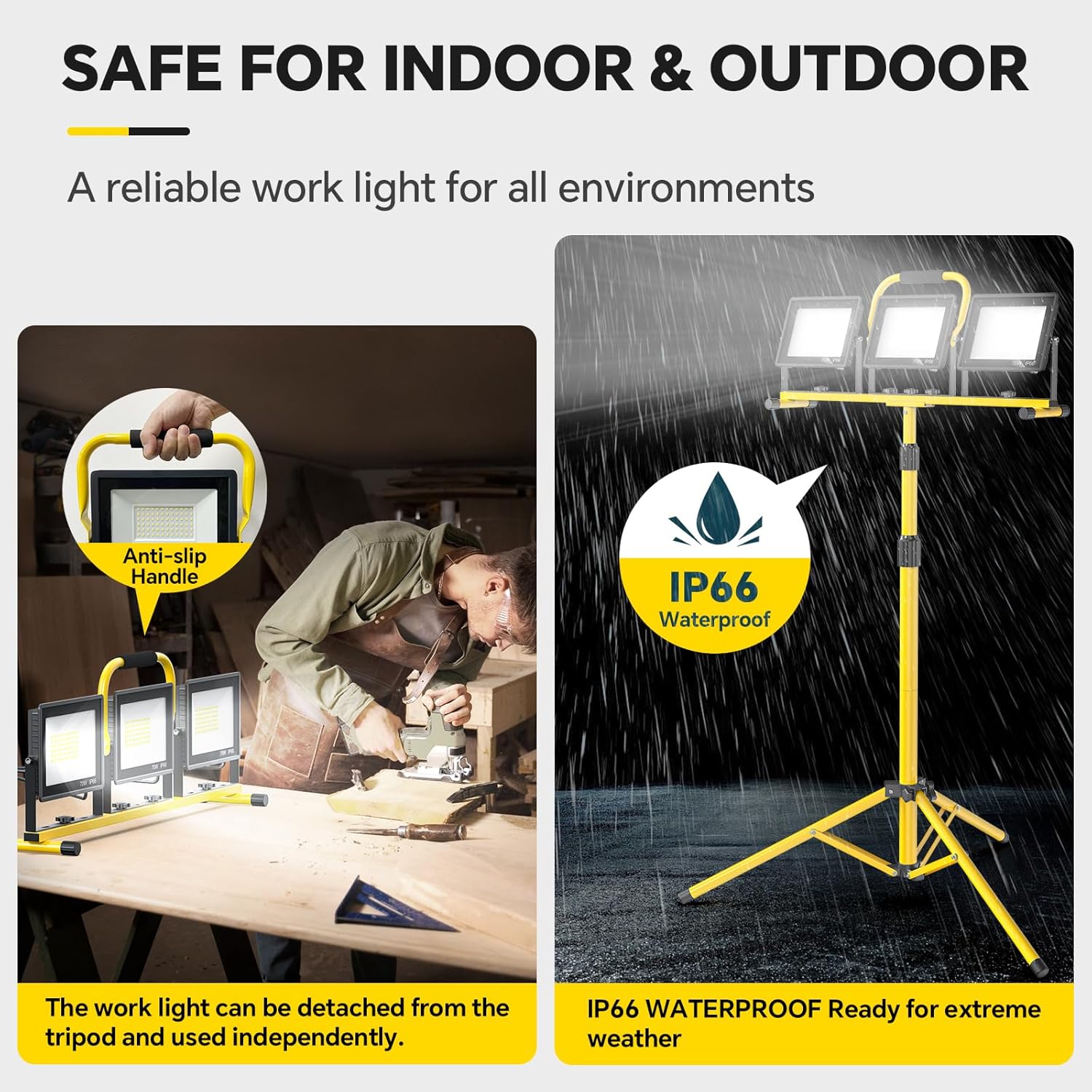 21000 Lumen LED Work Lights with Stand: 3 Head Adjustable Work Light with Individual Switch, IP66 Waterproof Foldable Tripod, 16.5FT Cord for Indoor/Outdoor Job Site Construction Garage Lighting