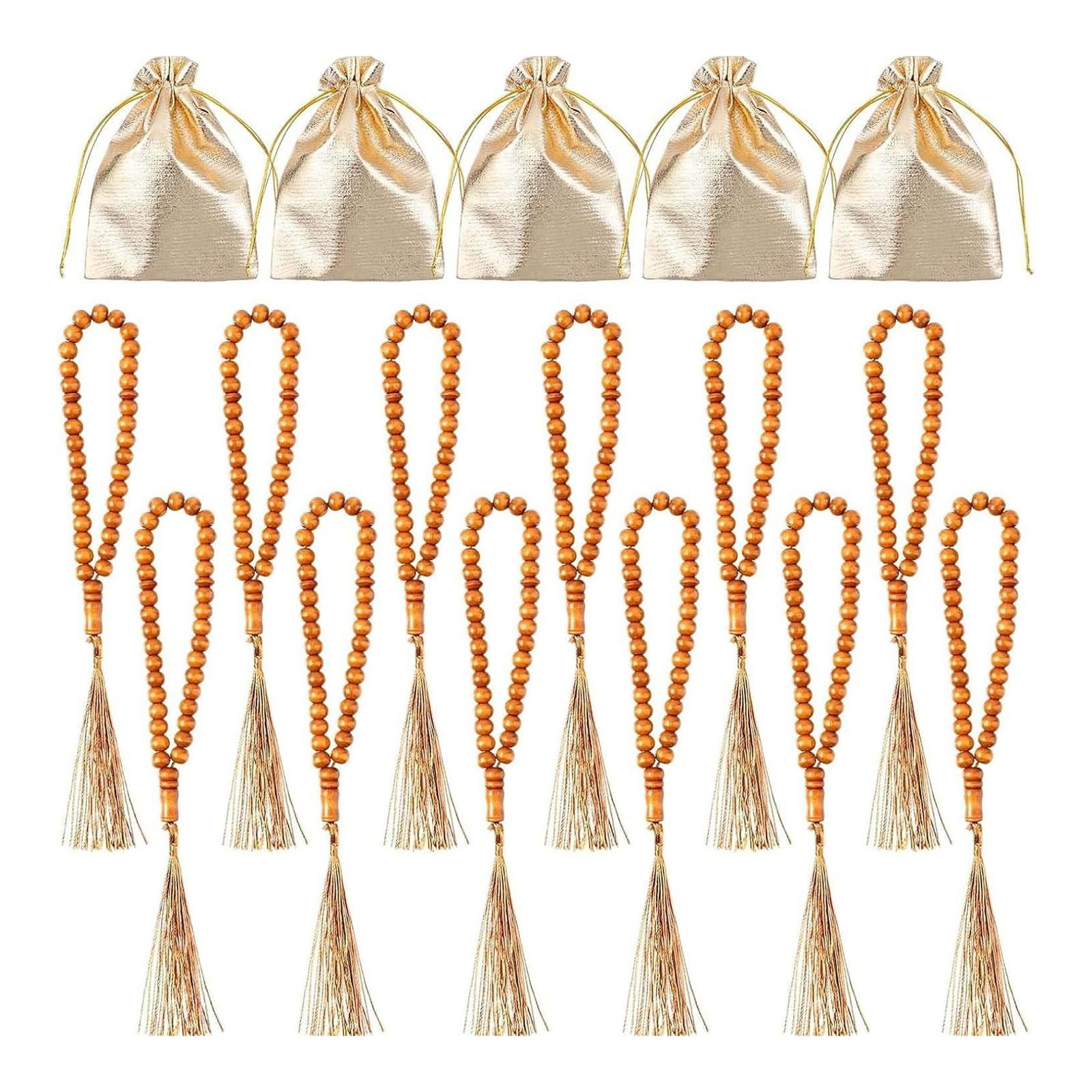 Ljmyy Hand Carved Wooden Beads Bracelets with Tassels Elegant Meditation Rosary for Spiritual Practice and Daily Wear