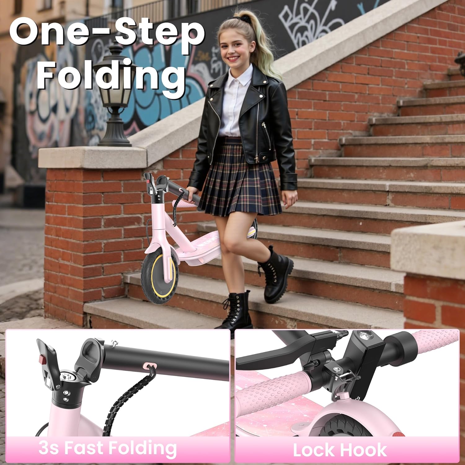 WERHY Foldable Electric Scooter for Kids, 350W Motor, Max 12Miles Long Range, 19 MPH Max Speed, 8.5" Solid Tire, Lightweight Foldable E-Scooter with Dual Braking, Digital Display, Cruise Control - Image 6