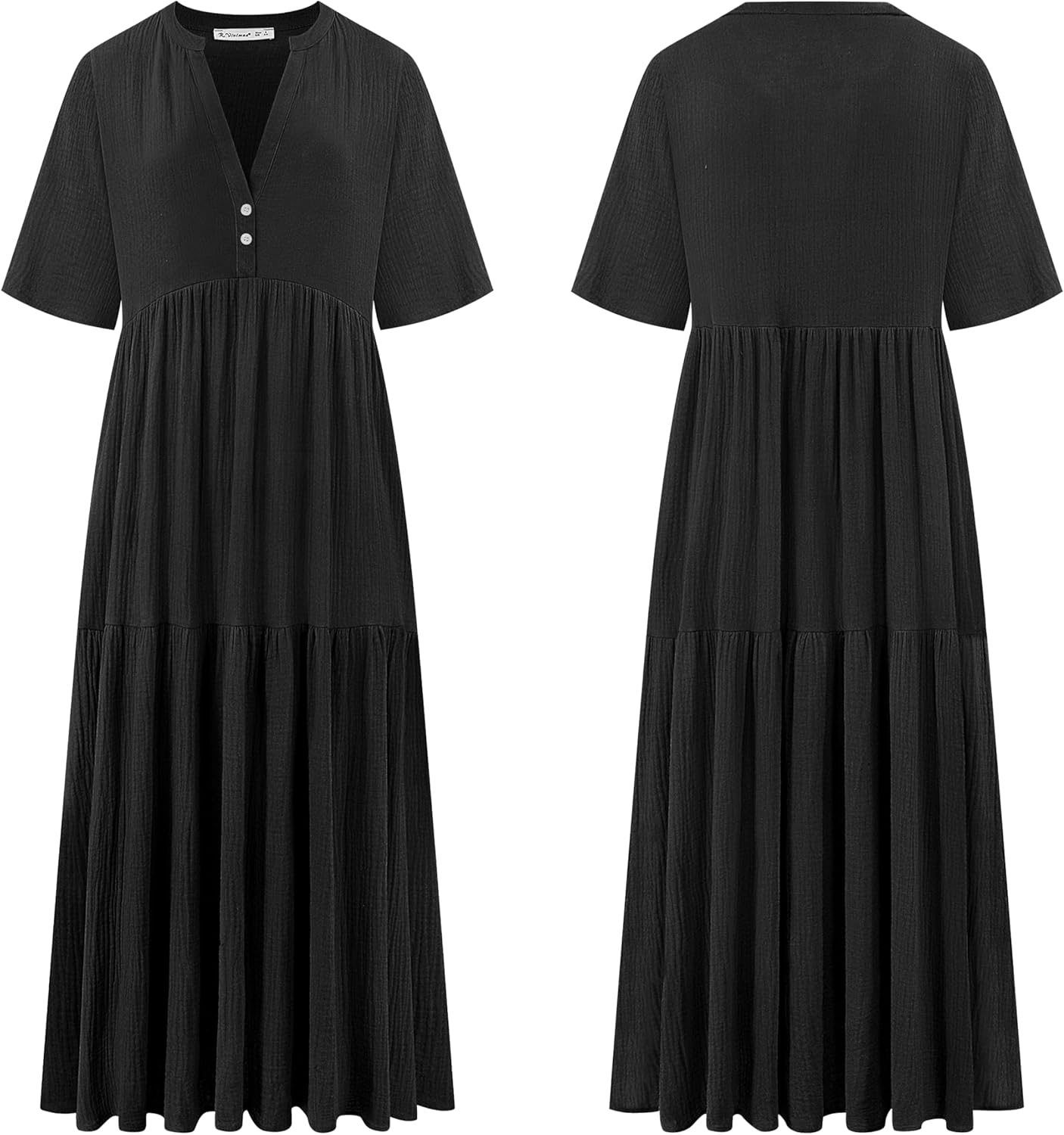 R.Vivimos Womens Summer Cotton Flowy Maxi Dress Short Sleeve V Neck Empire Waist Boho Tiered Ruffle Casual Loose Long Dresses - Image 6