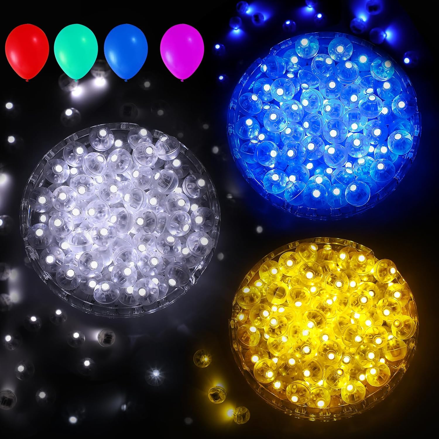 Aogist 300Pcs (White&Blue&Warm White) Balloon Lights with Hook,3 BOXS,Long Standby Time,Waterproof Mini Light for Birthday Party Wedding Christmas Halloween Easter Decorative,Matching Tag Rope