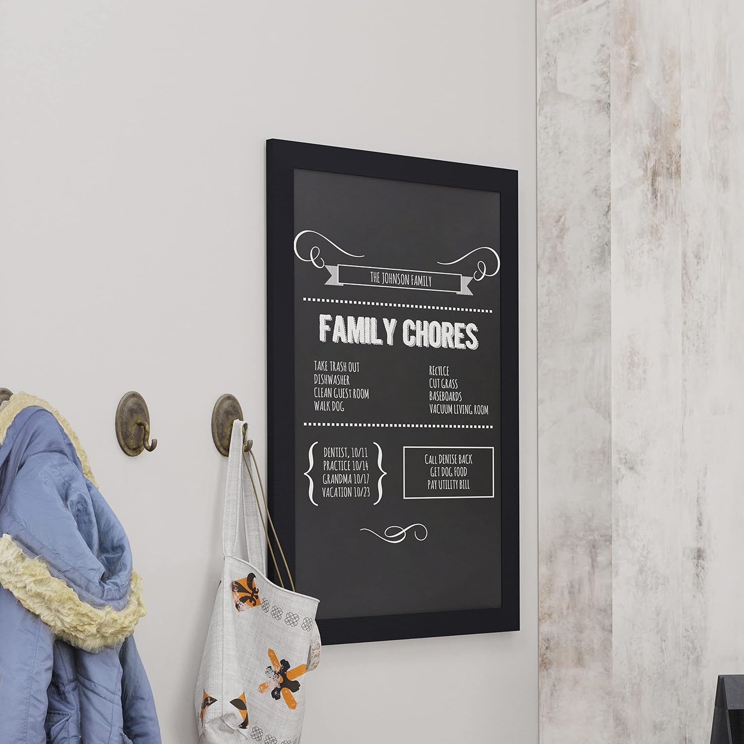 Merrick Lane Magda Wall Mount Magnetic Chalkboard Sign with Eraser - Whitewashed Finish - 24 x 36 - Vertical or Horizontal Hanging Message Board