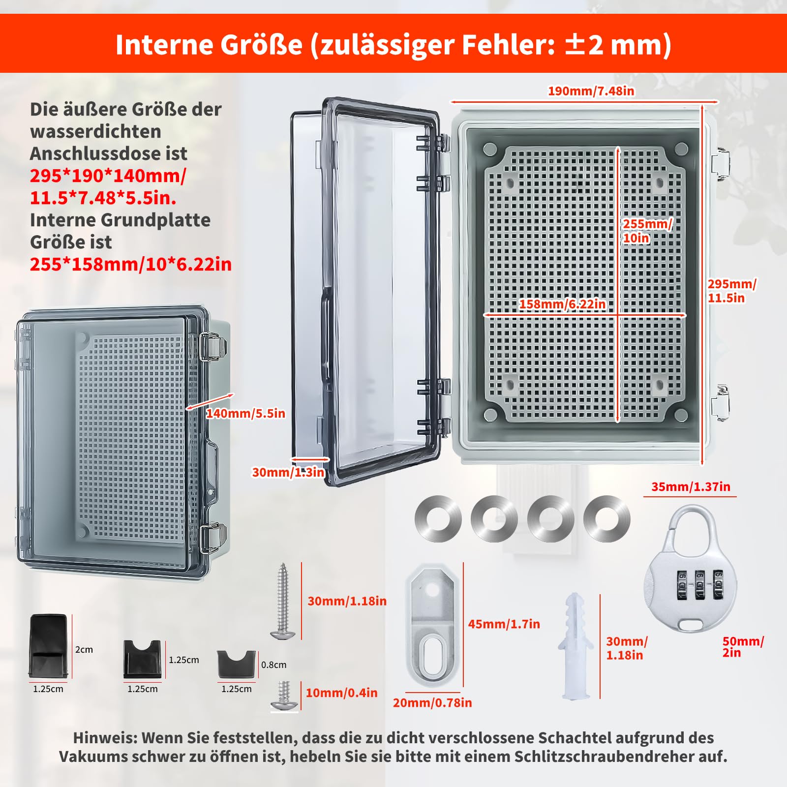 Scatola di giunzione impermeabile IP65 per esterni alloggiamento industriale armadio trasparente esterno con accessori montaggio a parete e serratura (29x19x14 cm)