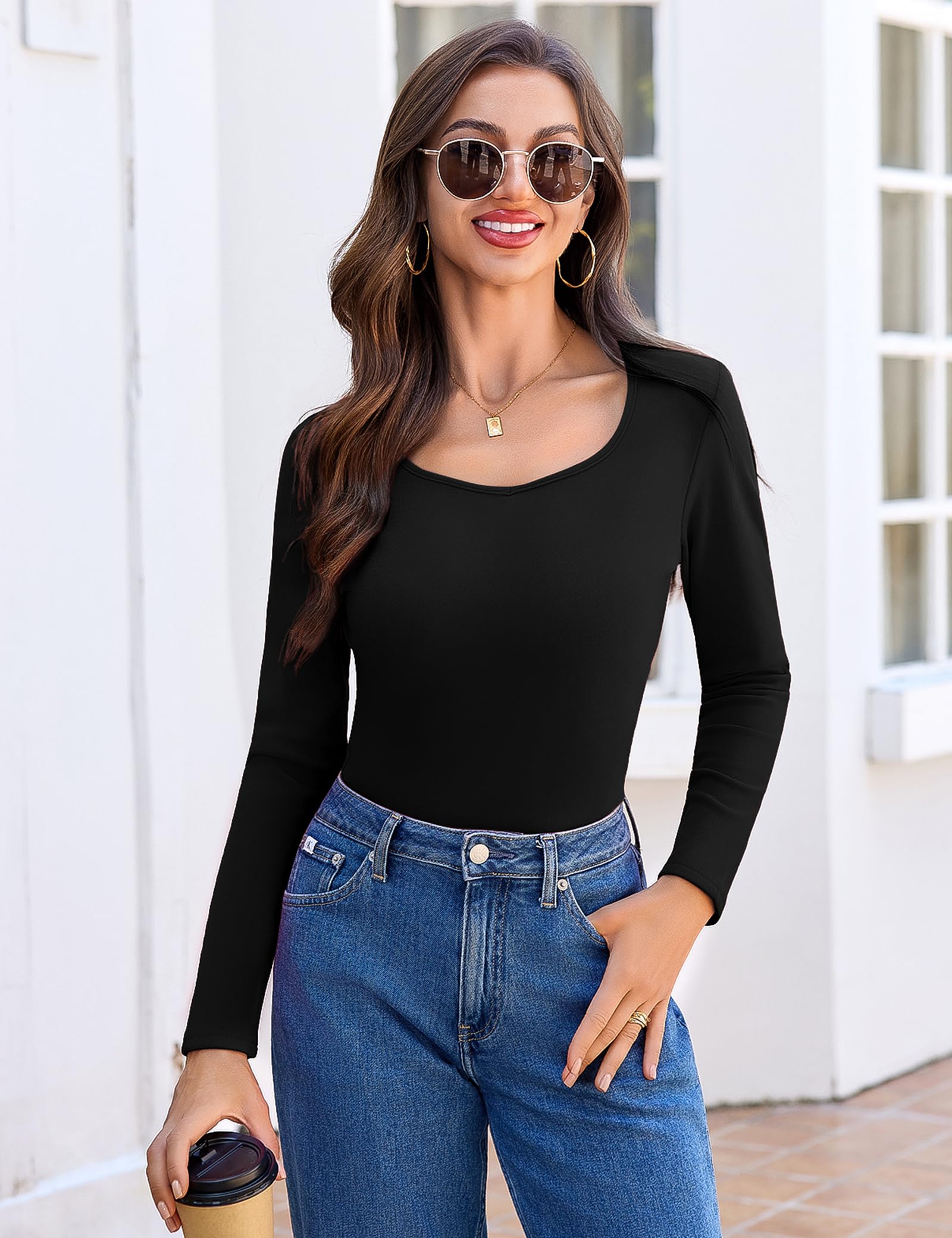 Aottori Haut Thermique Femme à Manches Longues Basic Tee Shirt Léger Slim Fit sous-vêtement Thermiques Pull Basique Chaud élégant Maillot de Corps Dessus de Base Hiver Automne
