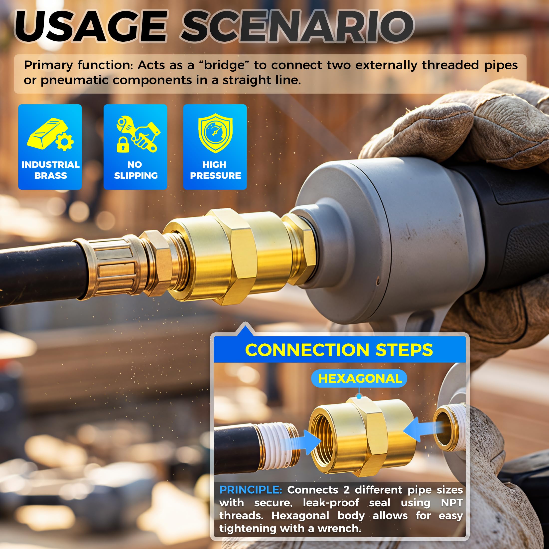 TAILONZ PNEUMATIC Raccordo esagonale per tubo femmina NPT da 1/2", in ottone, confezione da 15