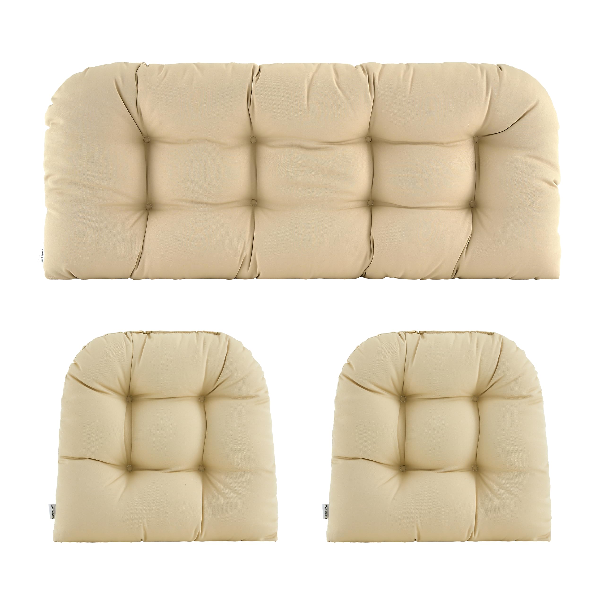 Wicker Chair Cushions of 3 Pieces Waterproof Tufted Outdoor Seat Cushions for Patio Furniture Sofa Settee Couch,1 Loveseat and 2 U-Shaped Cushions,Beige-image-49