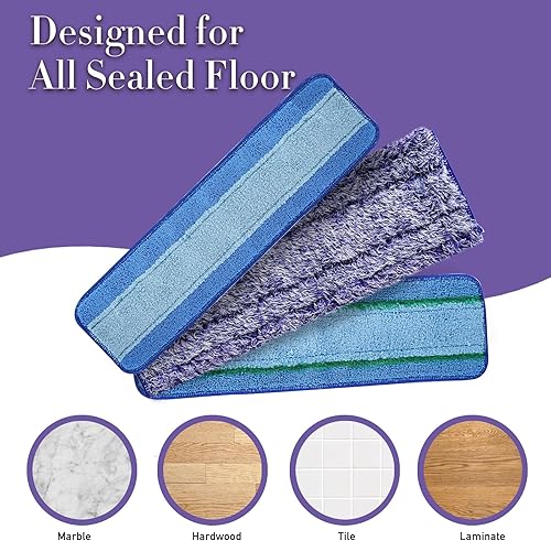 Miniatura 3 de AQSFXYD Paquete de 8 almohadillas de repuesto para trapeador compatibles con trapeador Bona, lavables y reutilizables, adecuadas para suelos de