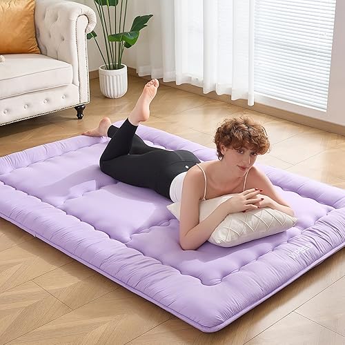 Colchón tipo futón japonés 25D, tamaño matrimonial, 54 x 80 pulgadas, 4 pulgadas de grosor, plegable, tapete de cama enrollable diseñado por Japón,