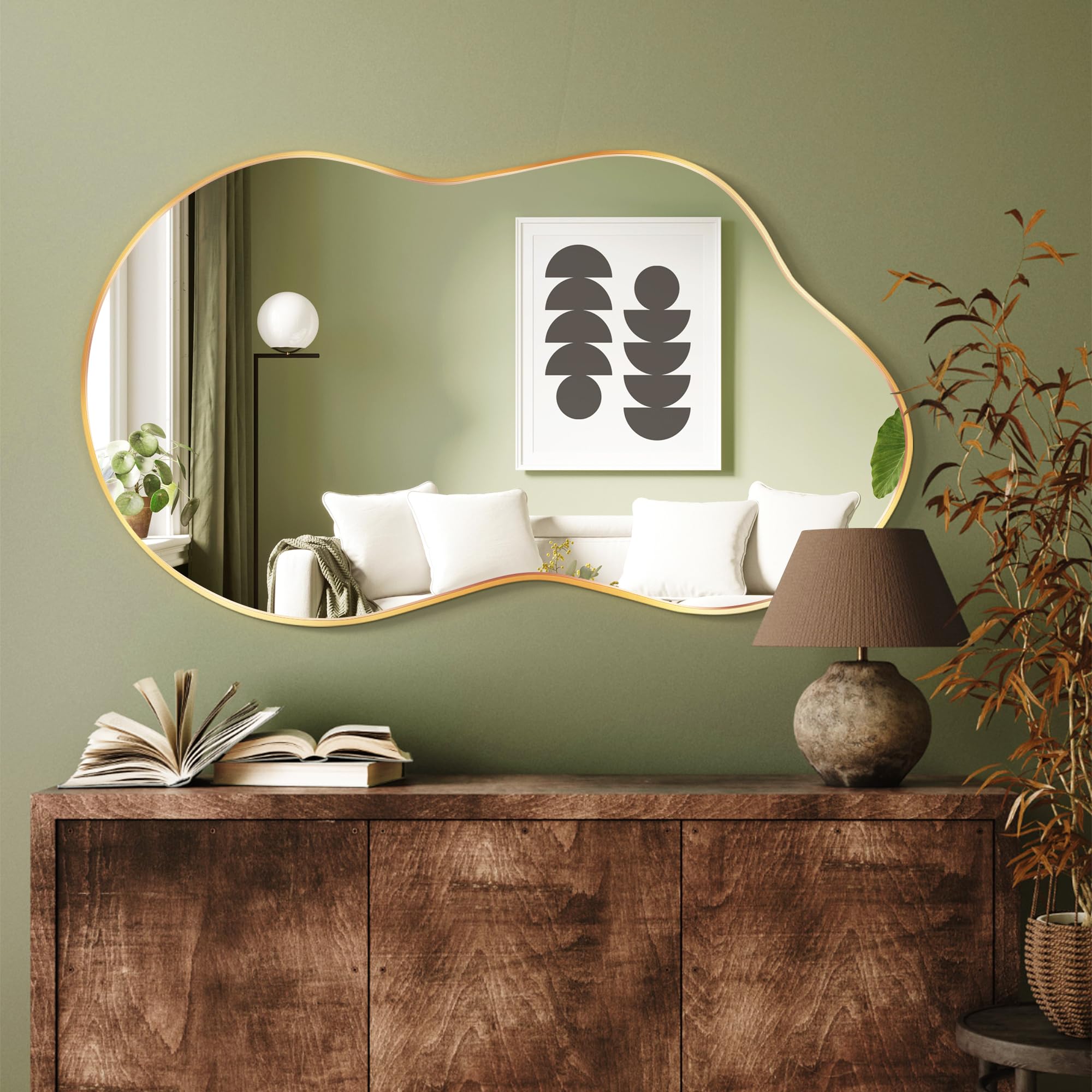 Miroir Mural Irrégulier, Miroir Décoratif Asymétrique avec Cadre en Alliage d’Aluminium Qualité Aviation pour Salle de Bain, Chambre, Salon, Entrée