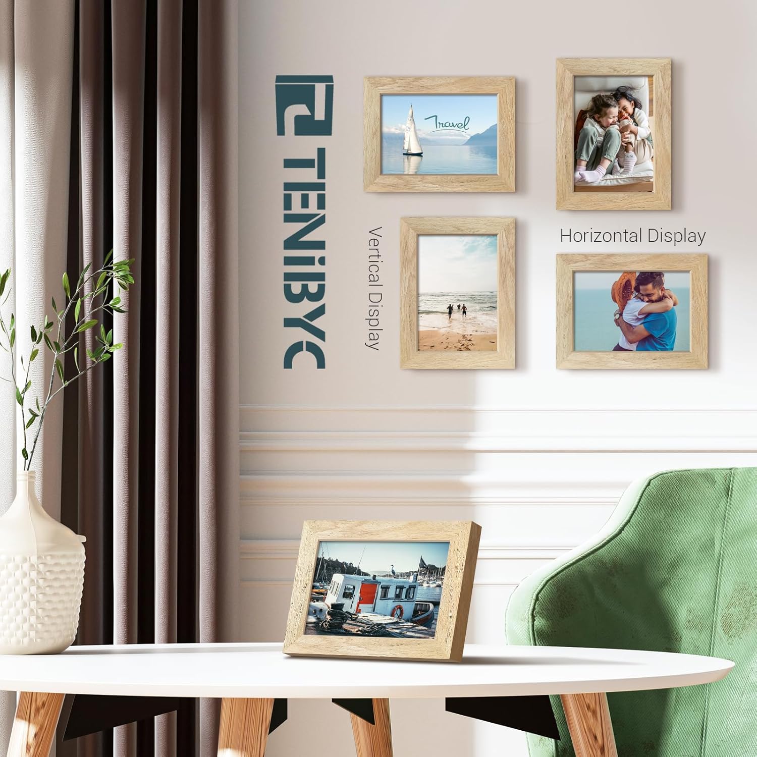 5x7 Picture Frame 4 Pack, Natural Solid Wood Photo Frame, HD Tempered Glass, Table Display or Wall Hanging - Image 6