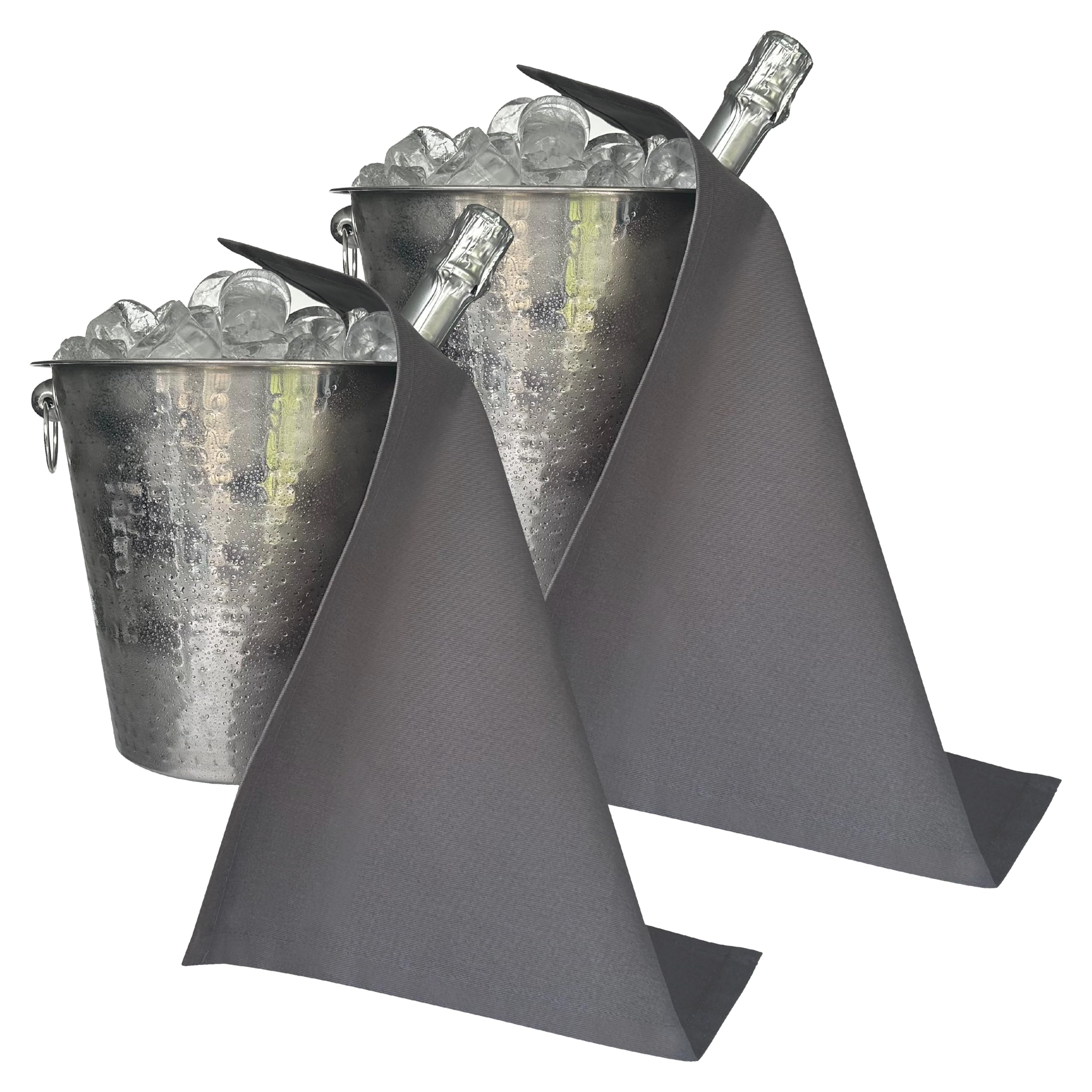 Original Collection, Flaschentücher für Sektkübel, Baumwolle, 42 cm, Eckloch, Genähter Kreis (Platin, 2er-Pack) | Baumwolle, maschinenwaschbar