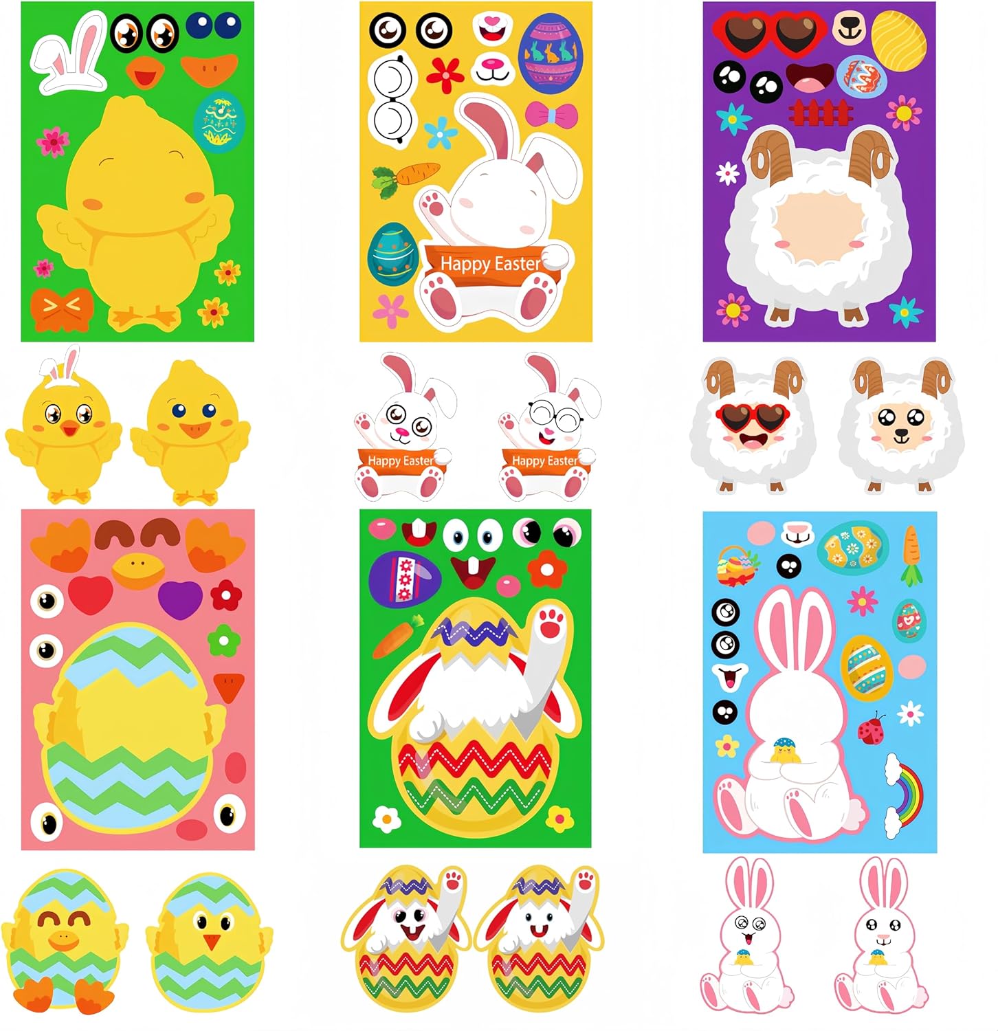 48 Sheets Easter Stickers Crafts for Kids, Make Your Own Easter Egg Stickers Basket Stuffers for Toddler, Easter Crafts Gifts for Kids Party Favor Decorations Supplies