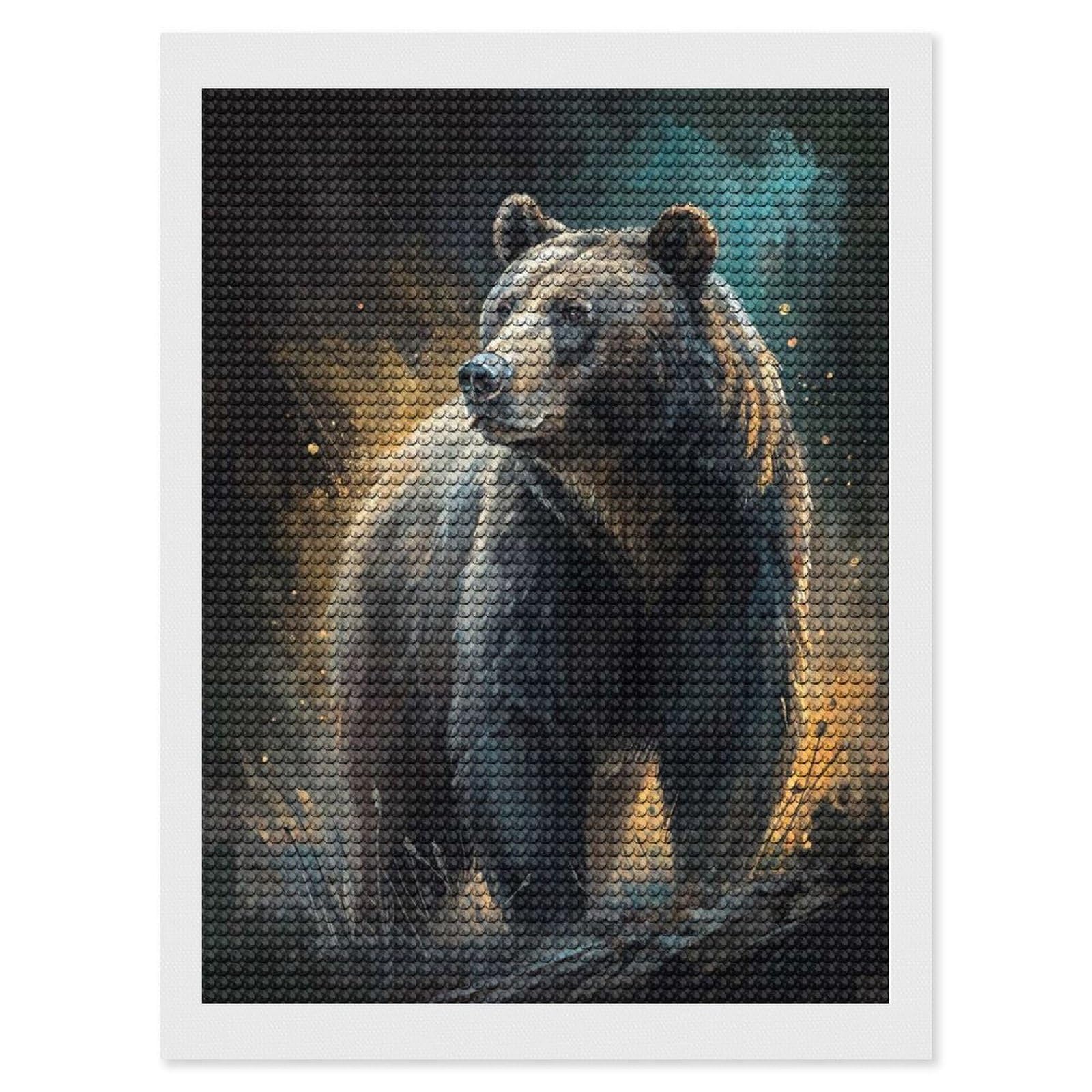 Junmoney Grizzly Bear in A Moody Forest Diamond Painting Canvas Set 12"x16", Satisfying Creative Project, Easy to Follow Symbols, Fun Craft Experience