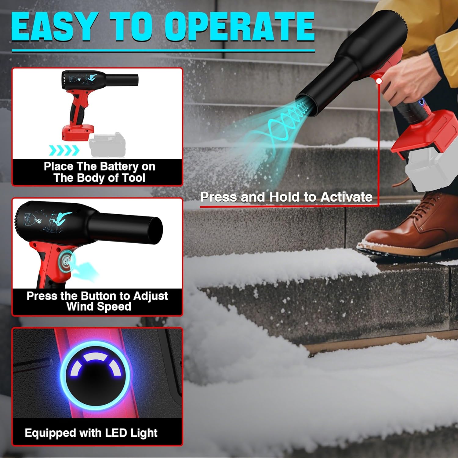 Jet Dry Mini Blower 90000 RPM Wind Speed 3-Speed Control Compatible with Milwaukee M18 Battery，Rechargeable Cordless Jet Fan Blower for Milwaukee, for Car and Outing Jobsite (Battery Not Included)