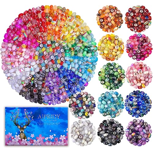 Aipridy Assortment European Large Hole Beads Spacer Beads Rhinestone Craft Beads for DIY Charms Bracelet Jewelry Making (Rainbow)