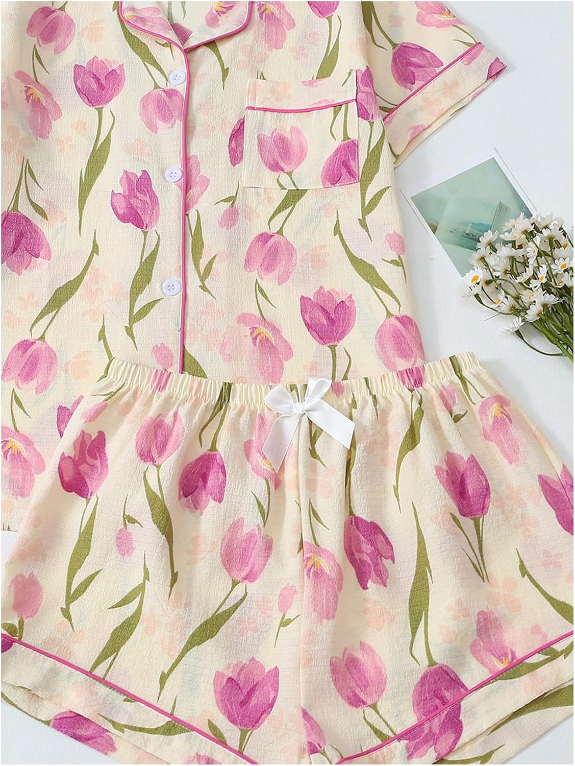 SOLY HUX Women's Floral Print Pajama Set Short Sleeve Sleepwear Button Down Shirt and Shorts Sets Loungewear - Image 5