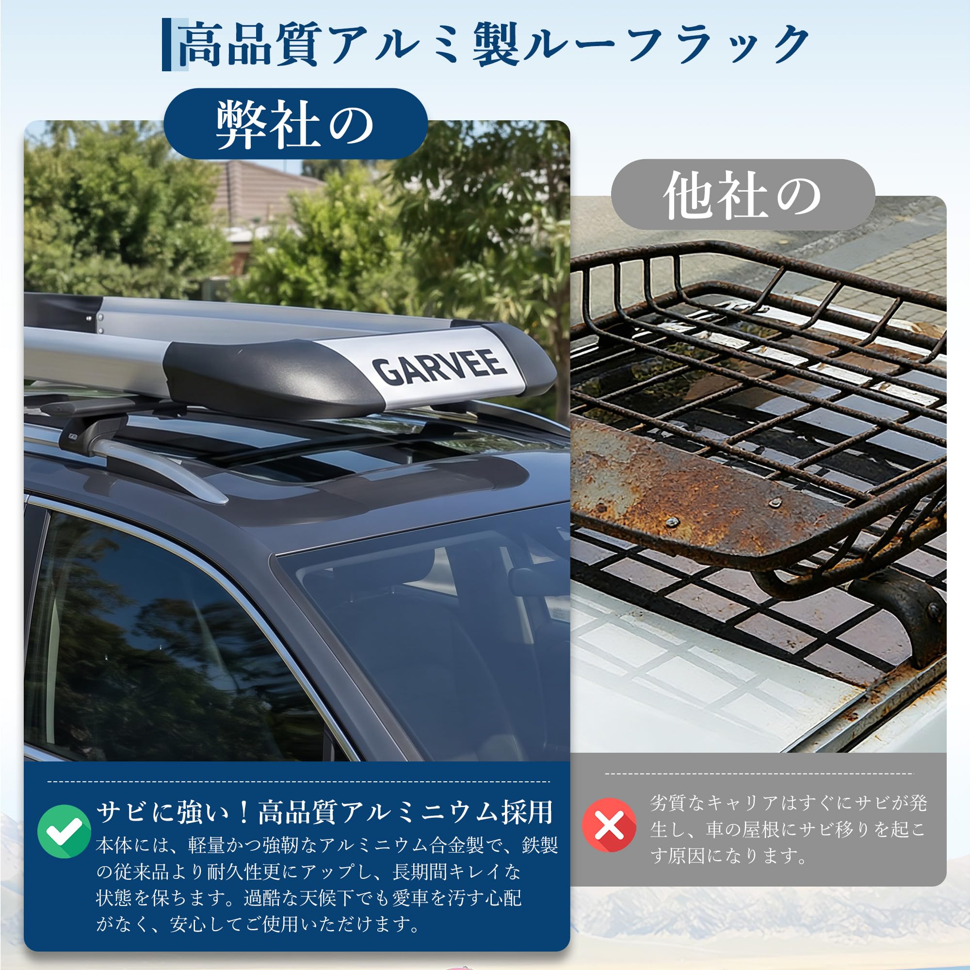 ルーフラック ルーフキャリア カーゴラック アルミ製耐荷重90kg(シルバー 長さ126.5x幅50.5x高さ10cm) | SUV小型車 乗用車 軽… — 商品詳細画像 3