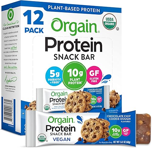 Orgain- Barra proteica orgánica vegetal sabor galletas cchispas de chocolate - 035 oz 10 g de proteĂnas vegana Kosher sin Orgain- Barra proteica orgánica vegetal sabor galletas cchispas de chocolate - 035 oz 10 g de proteĂnas vegana Kosher sin