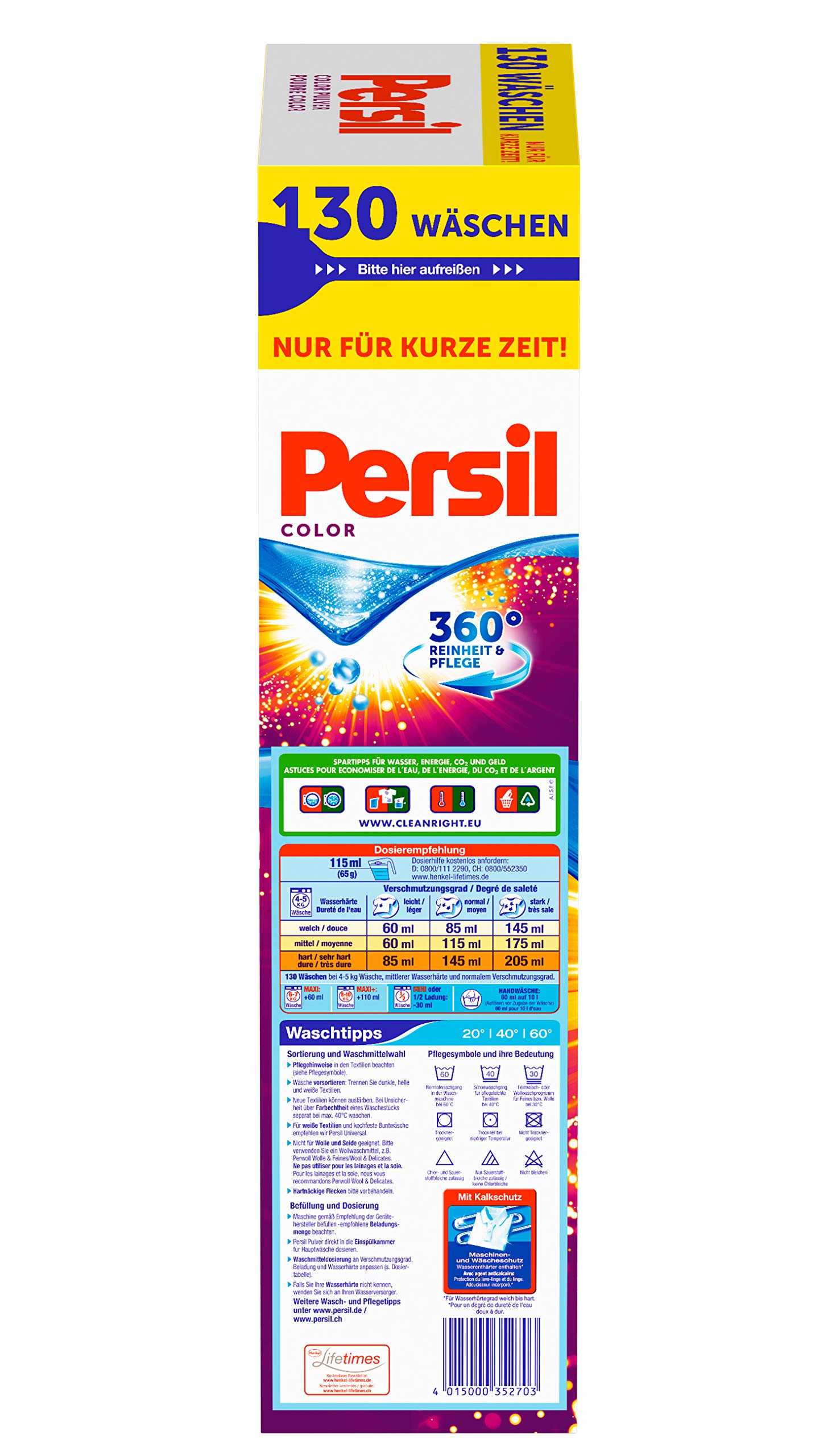 Persil Detergente de color en polvo, limpieza y cuidado 360°, 1 unidad (1 x 130 lavados)