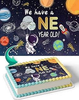 We Have A One Year Old Spaceman Planets Space Rocket Edible Cake Image Topper Birthday Cake Banner 1/4 Sheet