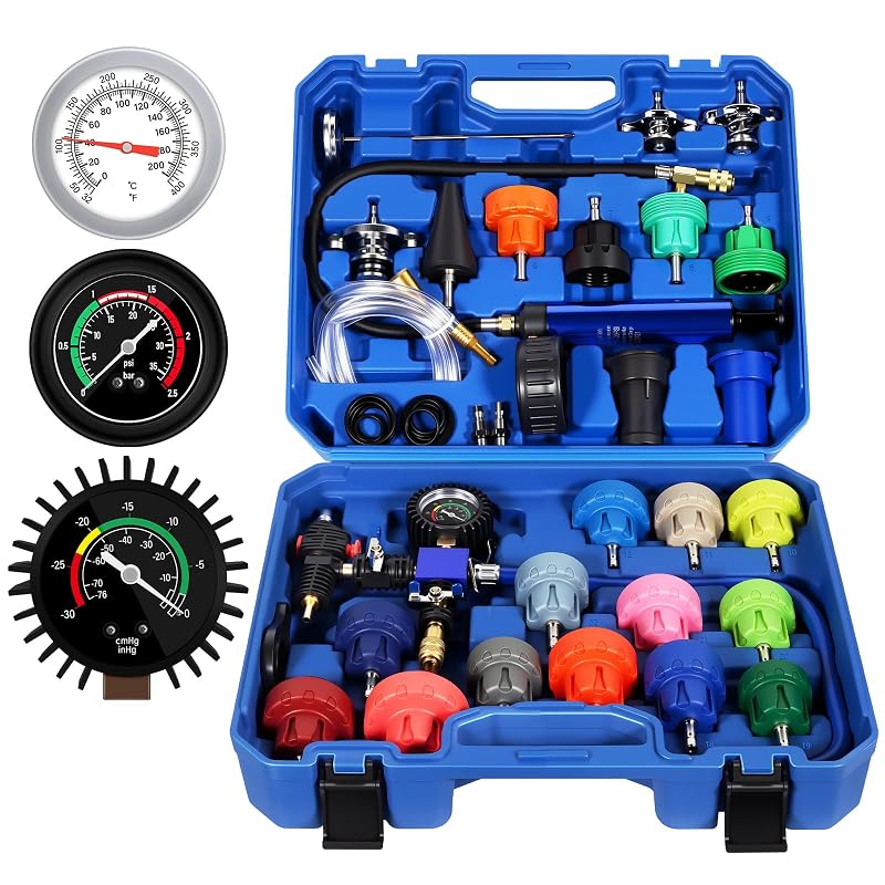 Kit Testador de Pressão e Vácuo do Sistema de Arrefecimento VTG VOGTEN com 23 Adaptadores de Radiador, 31 peças