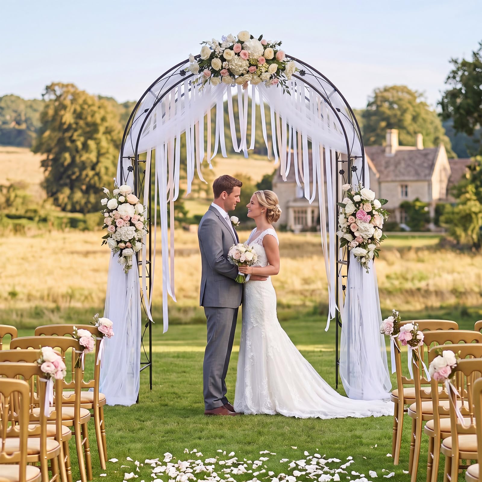 COSTWAY Arco da Giardino, Pergolato per Piante Rampicanti, Vite e Rose | Pergola Decorativa con Motivi a Foglia da Giardino, Ingresso, Viale e Cortile per Matrimonio e Festa, 138 x 59 x 213 cm
