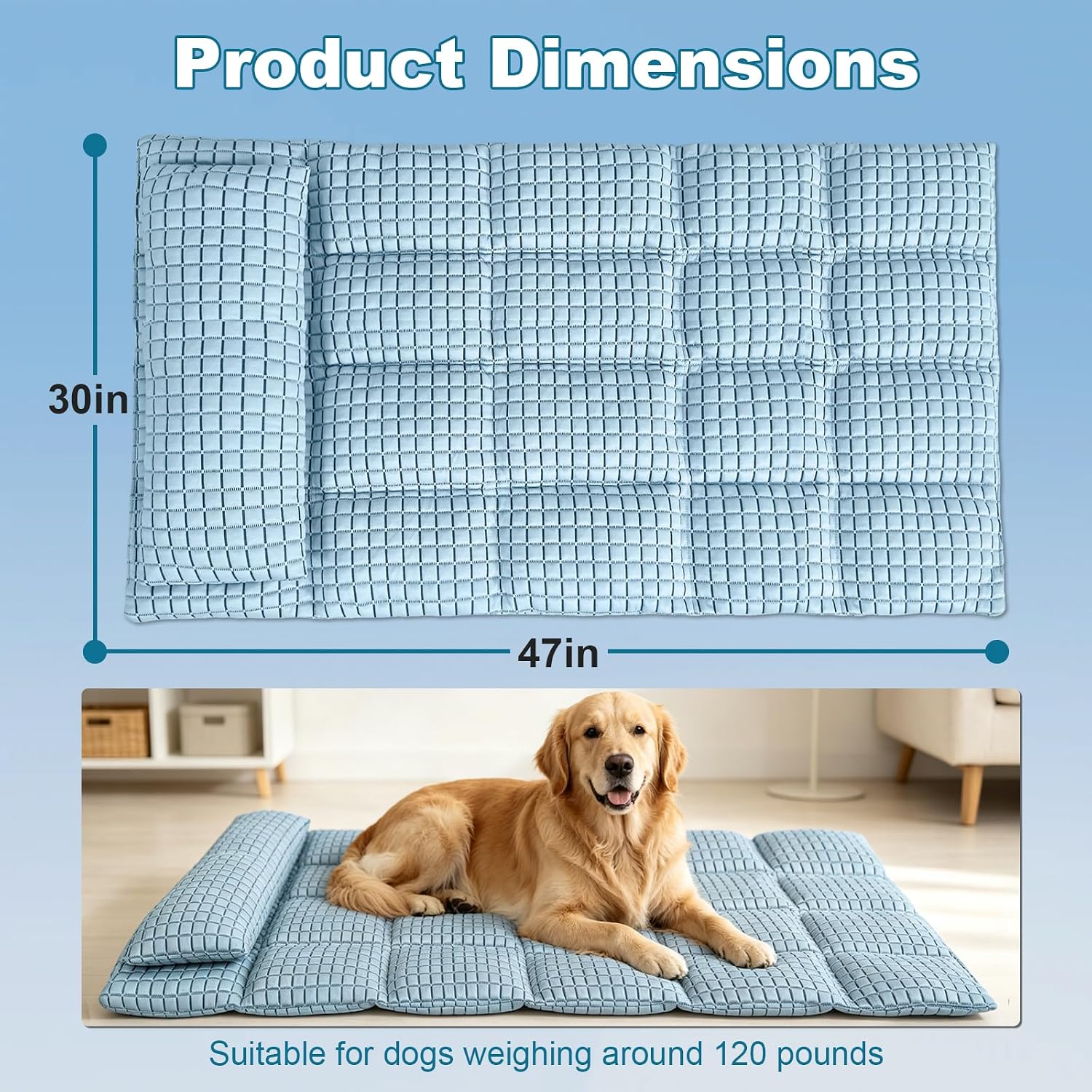 Extra Large Dog Cooling Mat with Pillow, 47x30in | Polymer Ice Silk Fabric,Upgrade The Heat Dissipation Structure,Soft PP Cotton Filling Material