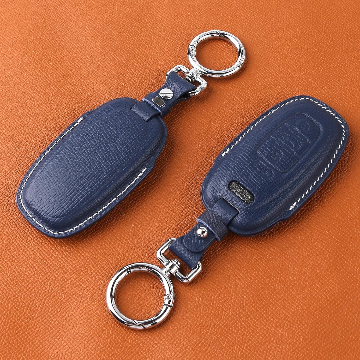 Genuine Leather Key Fob Cover Case, Keychain, Key Shell Compatible with Audi A4 A4L A5 A6 A6L A7 A8 Q5 R8 RS4 RS5 RS6 RS7 S4 S5 S6 S7 S8 SQ5 Key (Blue)