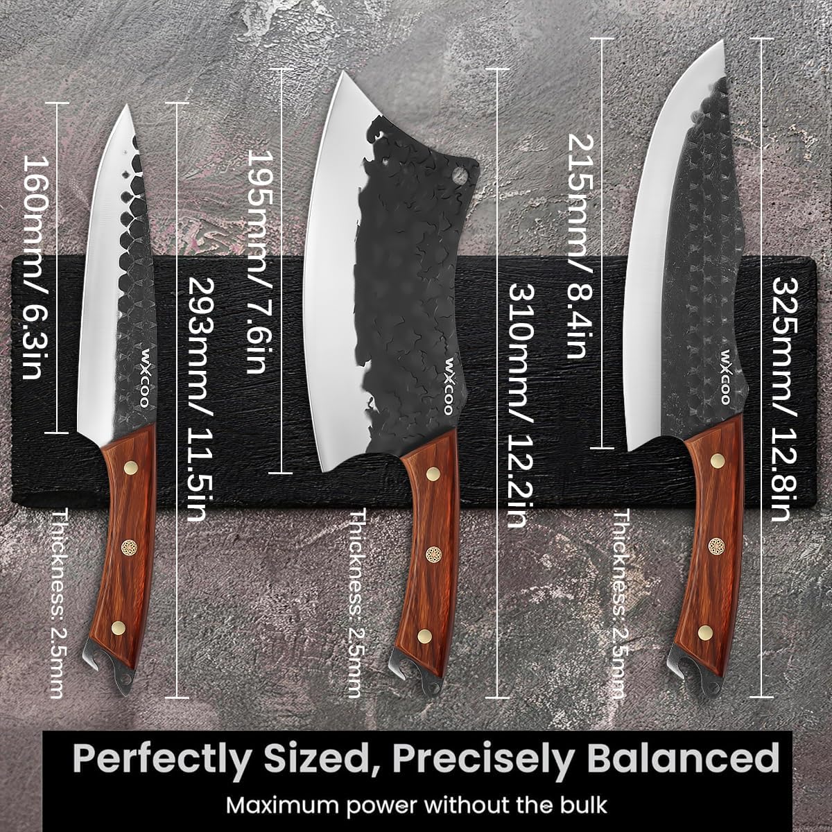 Butcher Knife Set - 4pcs Hand Forged Meat Cleaver Knife & Serbian Chef Knives & Sharp Viking Knives for Meat Cutting, Camping, BBQ, Men's Birthday Gift