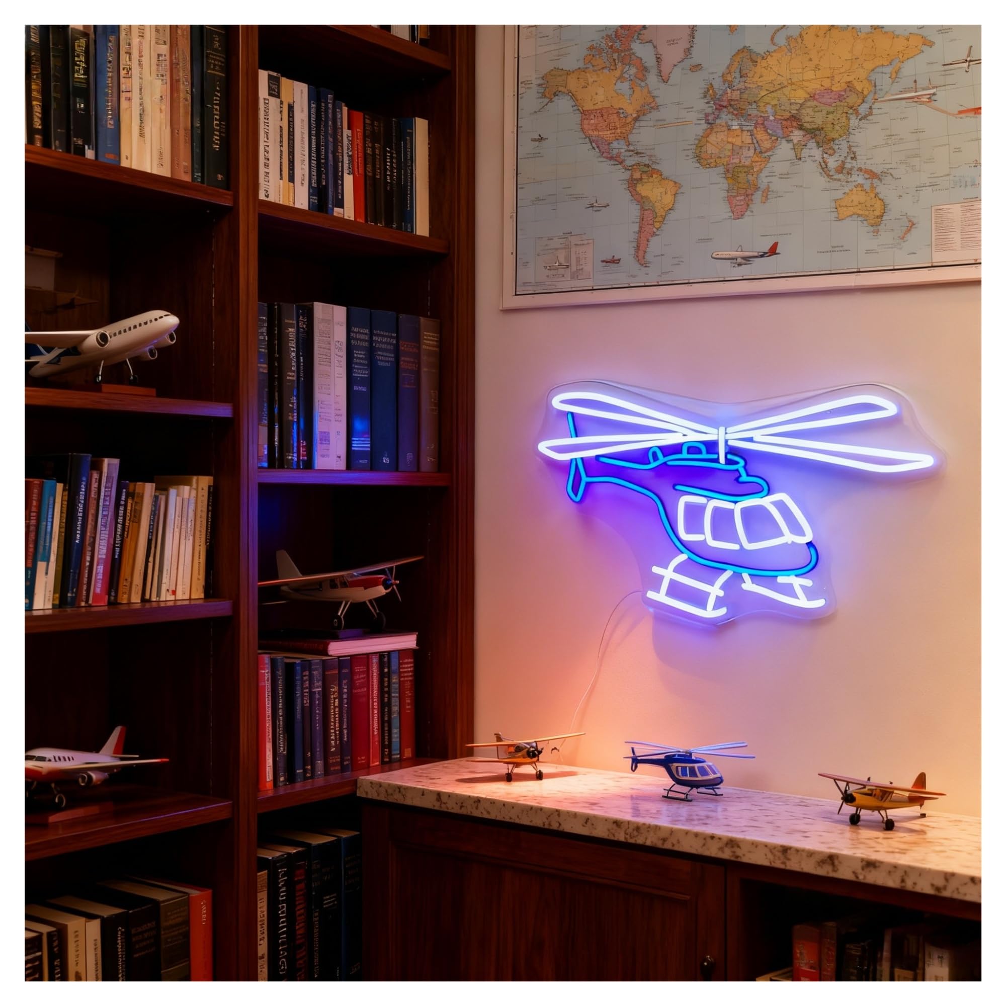 Insegna al Neon Insegna Al Neon Con Aeroplano E Elicottero Per Gli Amanti Dell'aviazione, Cameretta Per Bambini, Arredamento Da Gioco, Sala Pilota 50cm