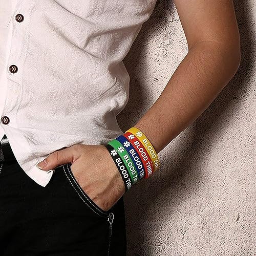 Miniatura 6 de LuxglitterLin Paquete de 5 pulseras de silicona para identificación de alerta médica deportiva, pulseras de conciencia médica de goma de 7.5