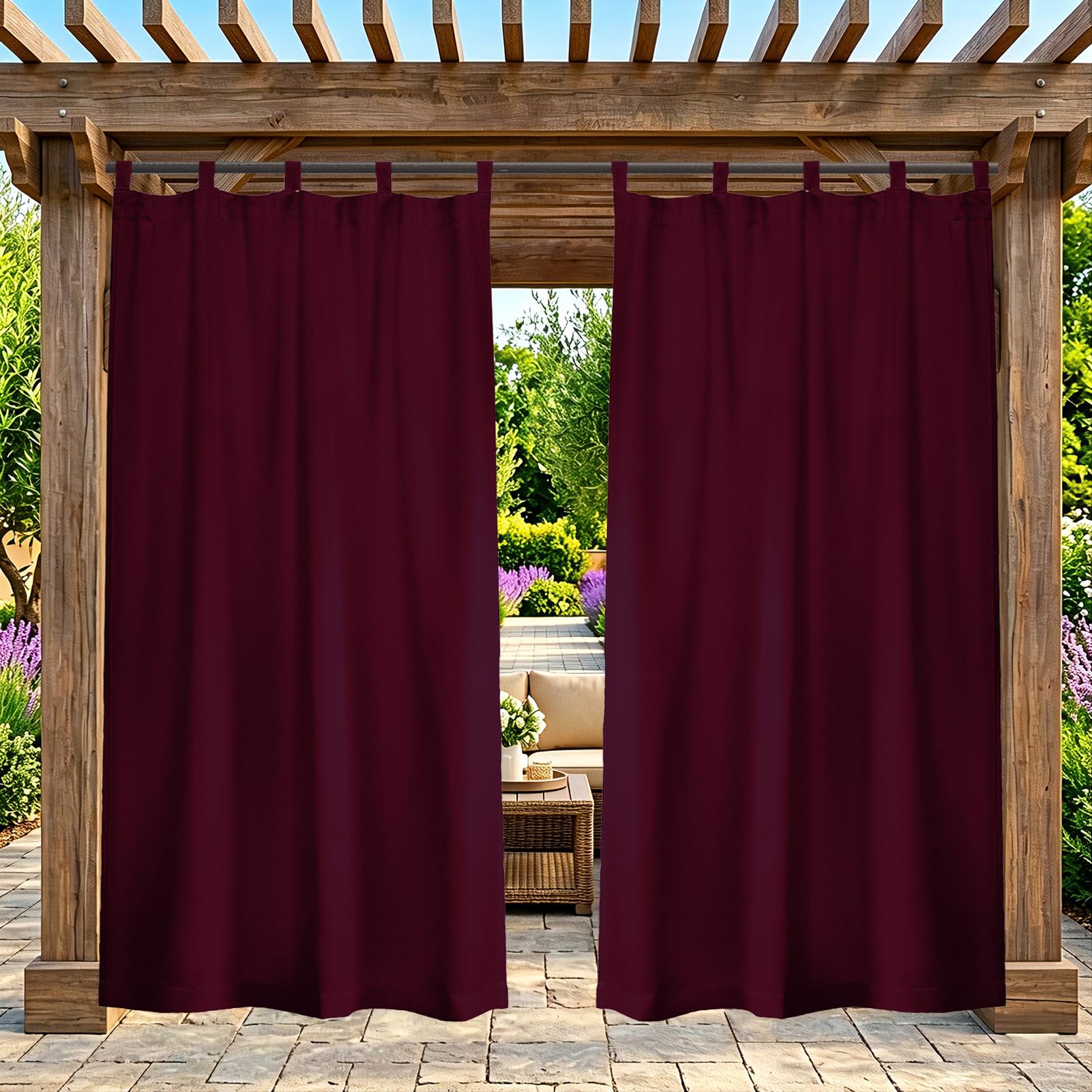 ZELVANO Outdoor Curtains Waterproof, 1 Panel Blackout Thermal Drapes Windproof Privacy for Garden Gazebo Pergola Patio, Weatherproof Fabric - W 84" x L 84"
