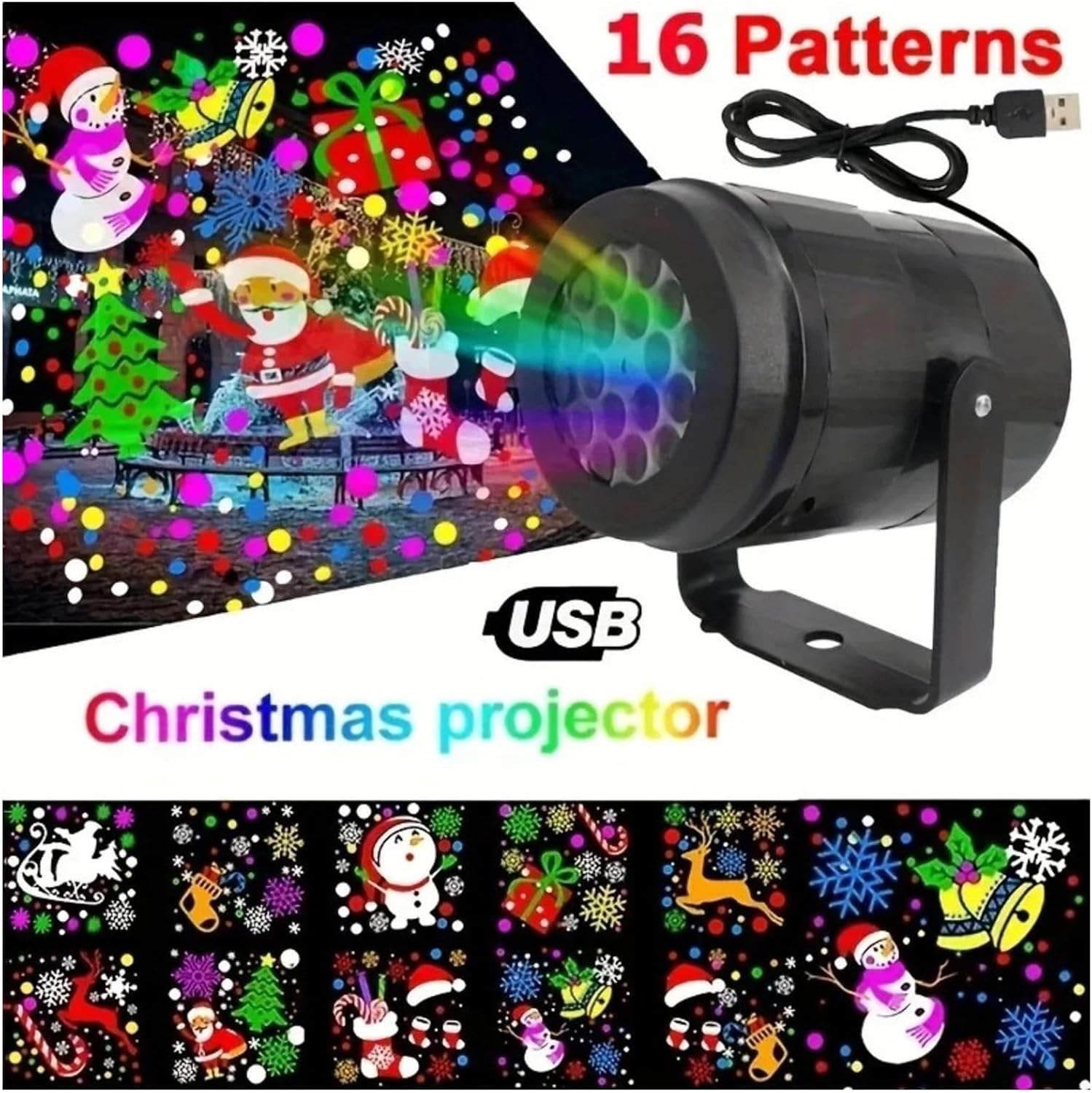 Christmas Projector Lights Outdoor - LED 16 Patterns,Snowflake Santa Claus Christmas Projector Outdoor,for Indoor Bedroom Living Room Garden Yard Patio Porch Office School