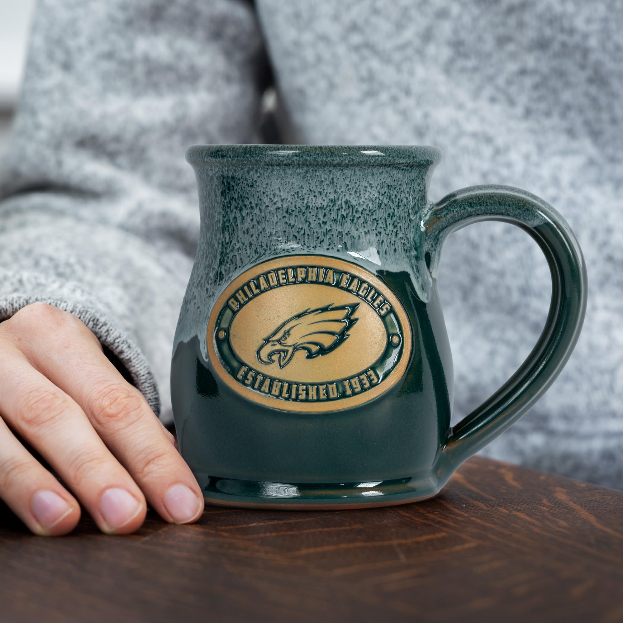 Greater Distance NFL Football Philadelphia Eagles 14 oz Two-Tone Tall Belly Mug, Handmade Large Ceramic Coffee Mug With Team Logo for True Fans, Premium Deneen Pottery Made in USA